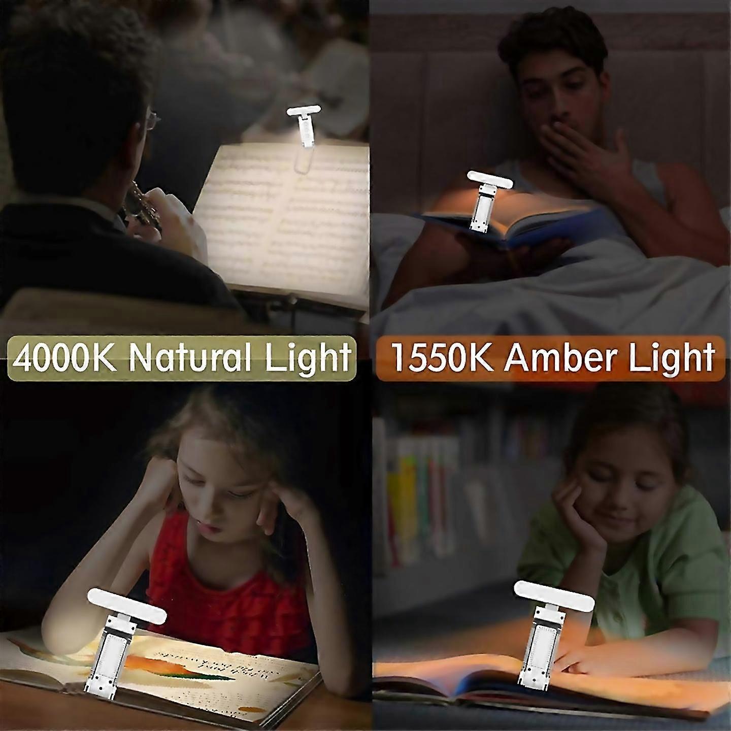 For Usb Clip Reading Light Portable Rechargeable Book Light White
