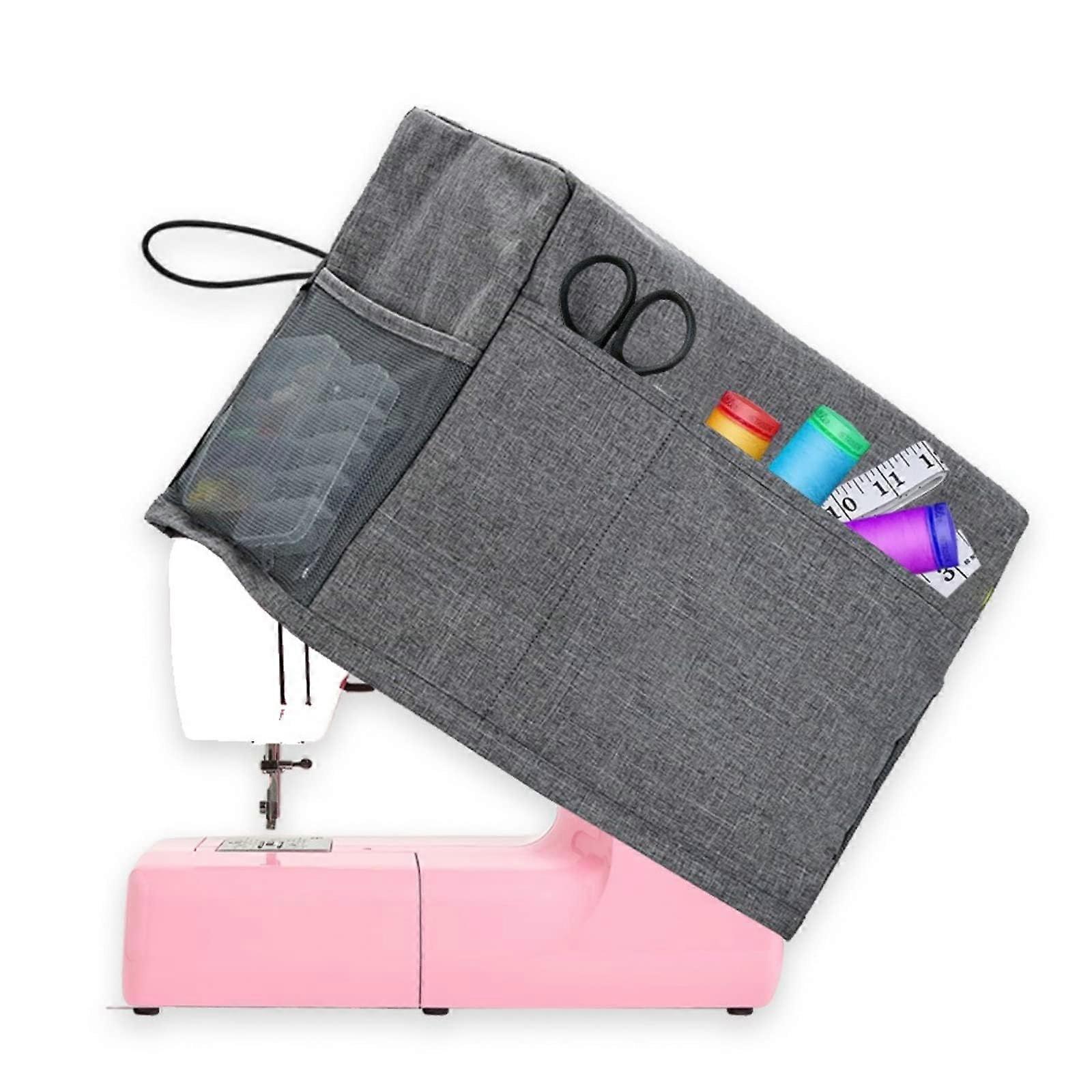 Sewing Machine Dust Cover, Overlock Covers with 3 Accessory Pockets, Grey Polyester, 46 x 21 x 32 cm