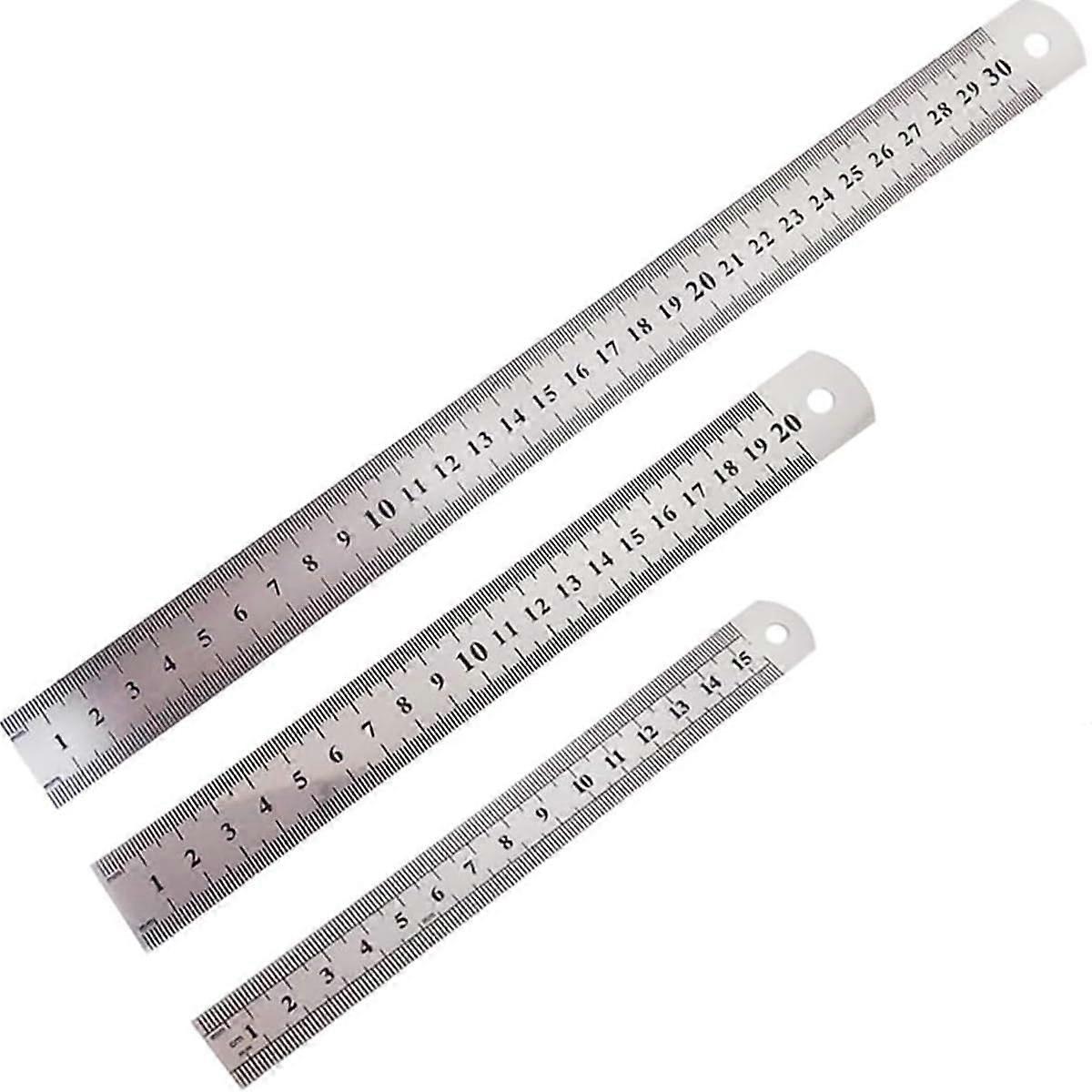 3Piece Stainless Steel Ruler Set (15cm/20cm/30cm) DoubleScale Precision Metal Ruler