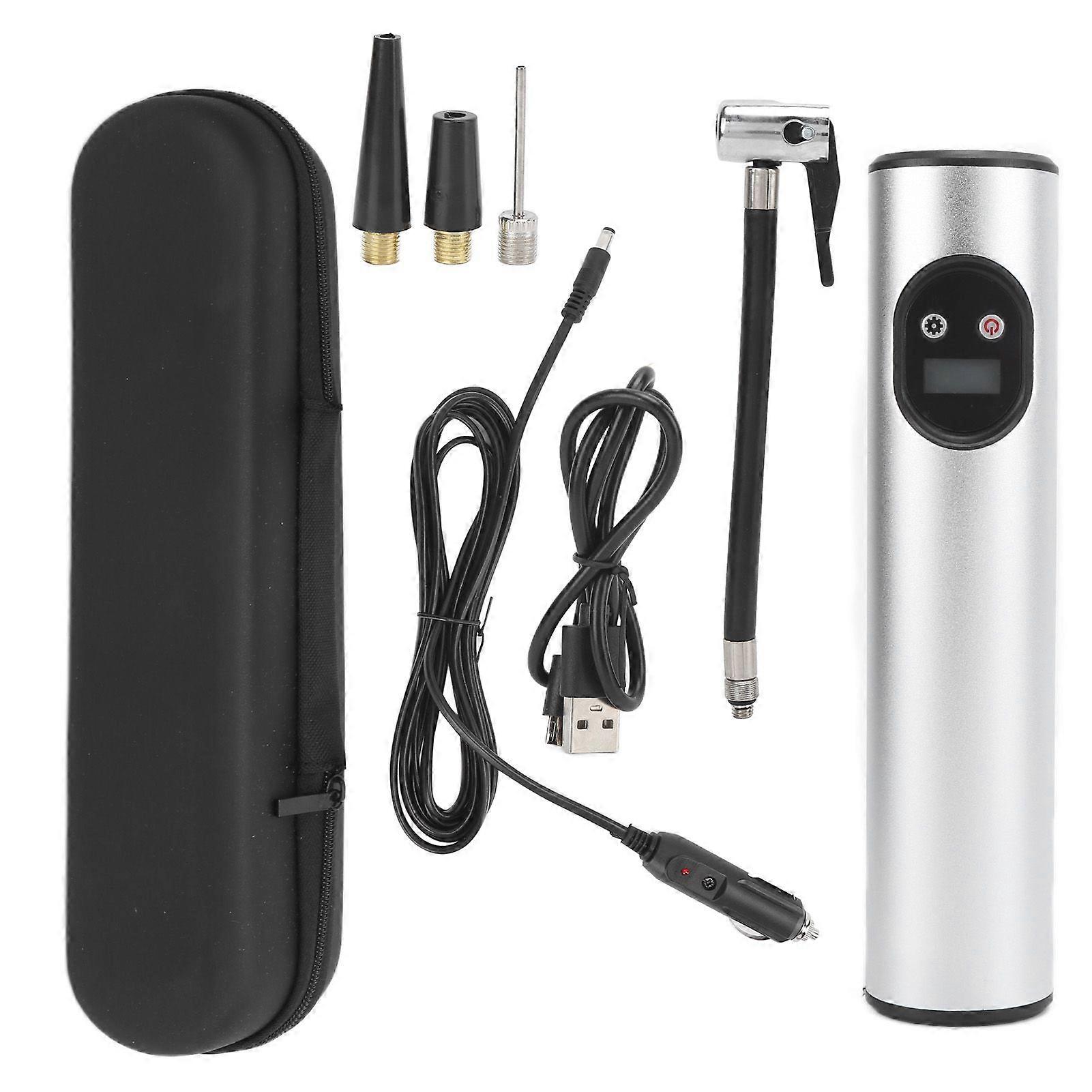 Cordless Air Pump Portable Multifunctional Rechargeable Digital Display Lighting InflatorSilver YMQX)