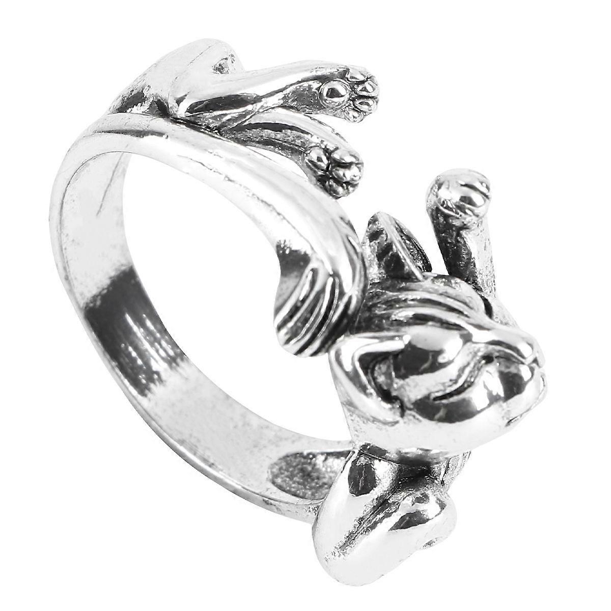 1PC Fashion Cat Open Ring Retro Cat Totem Finger Ring for Friends (Silver)
