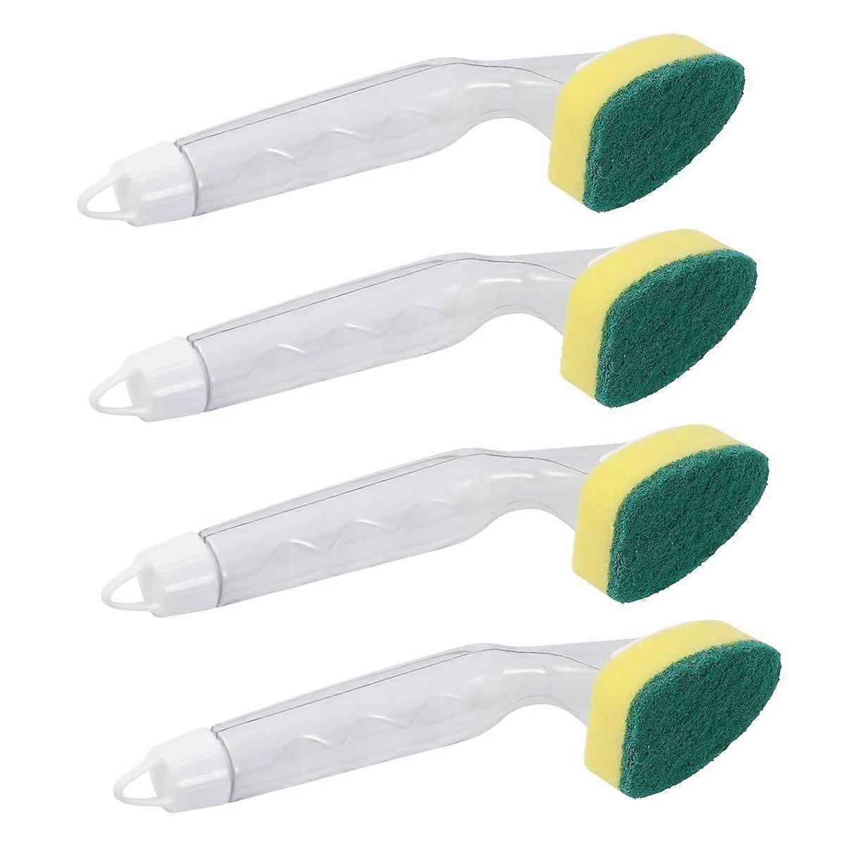 Automatic Liquid Dispensing Kitchen Accessory Cleaning Brush Multi Function Long Handle 27 9cm White 4Pcs
