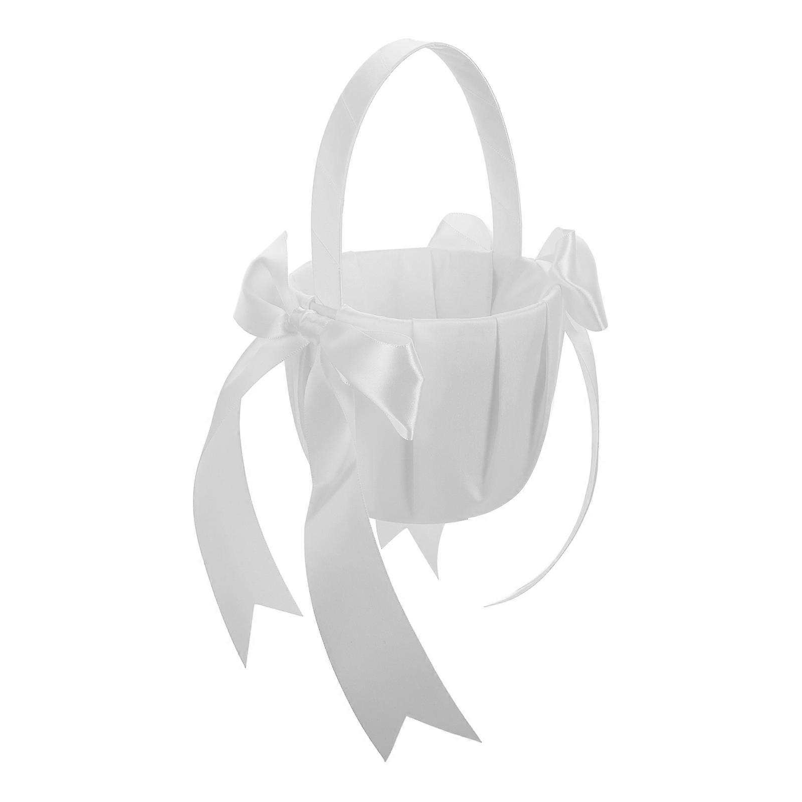 It seems you're describing a product listing for a **fabric flower girl basket with a bowknot handle**, commonly used for **wedding petal