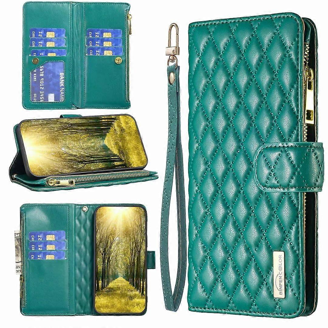 Zip Case for Samsung Galaxy A35 5G, Green PU Leather Wallet Purse with 9 Card Holder and Flip Stand