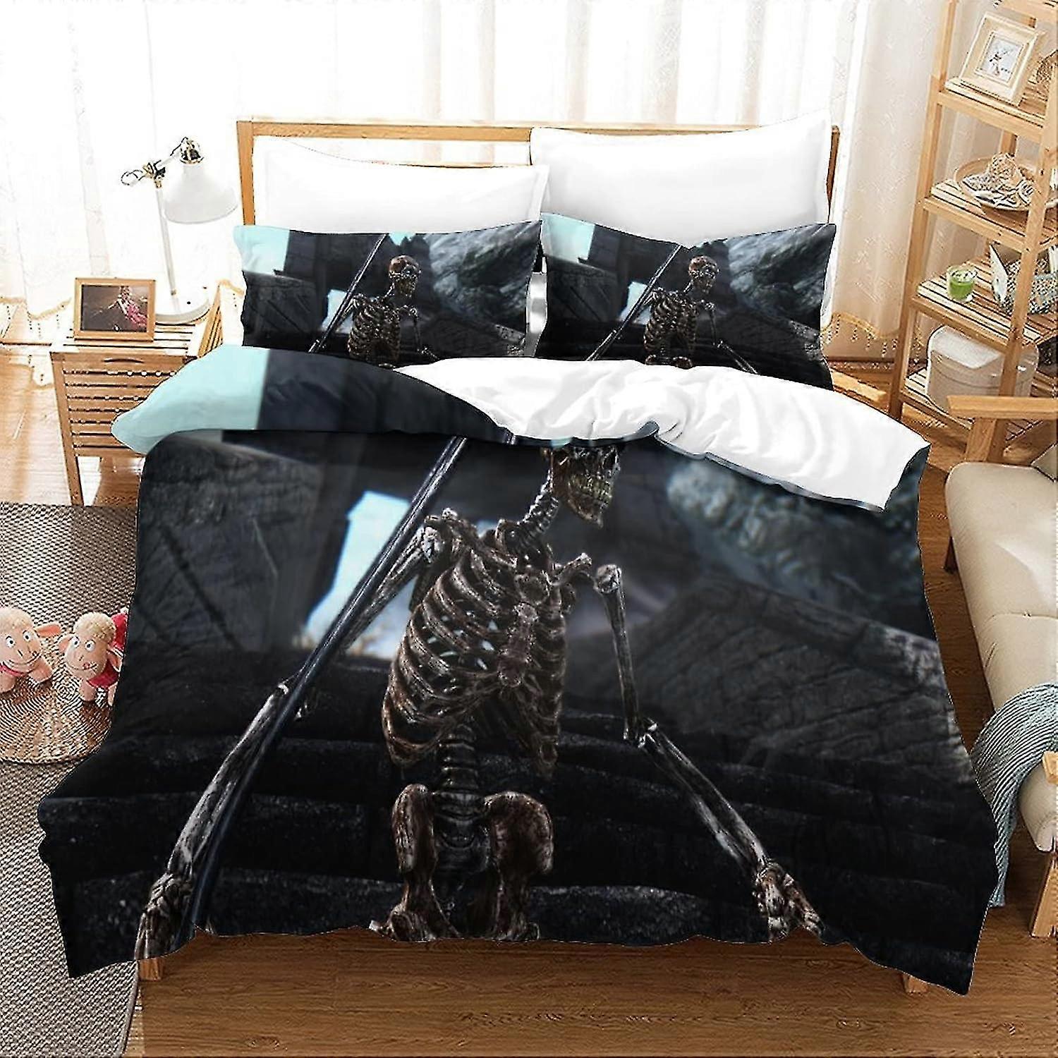 3D Printed Skeleton Duvet Cover Bedding Set with Zipper, Soft and Easy Care for Young and Kids Adults, 3-Piece Set