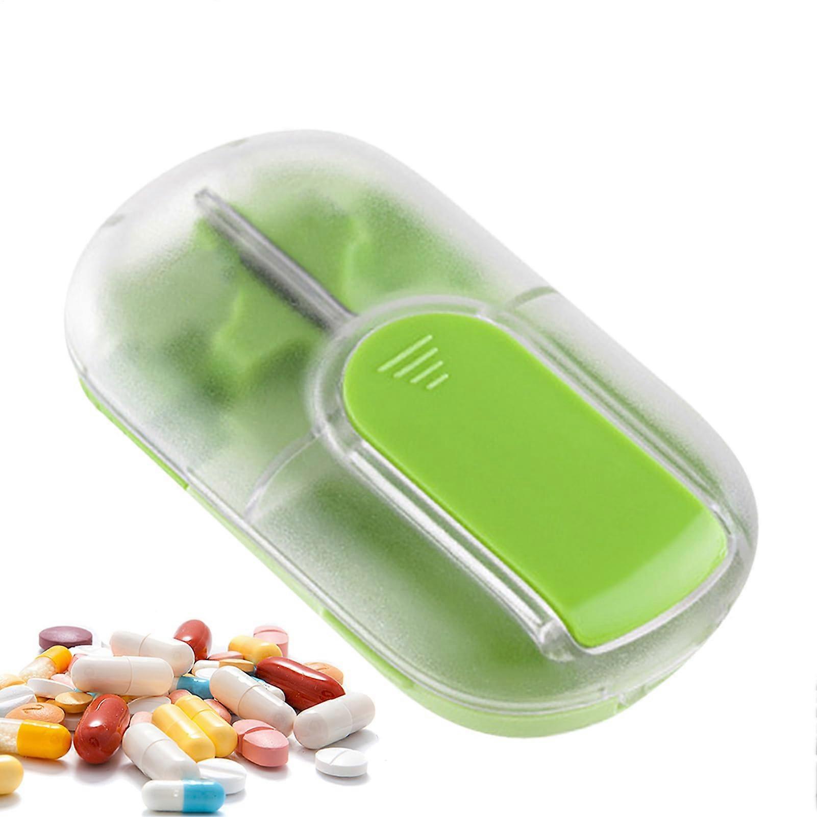 Pill Cutter, Tablet Crusher, Reusable Pill Grinder Portable Medicine Box, Multipurpose Tablet Storage Box for Daily Use, School, Green