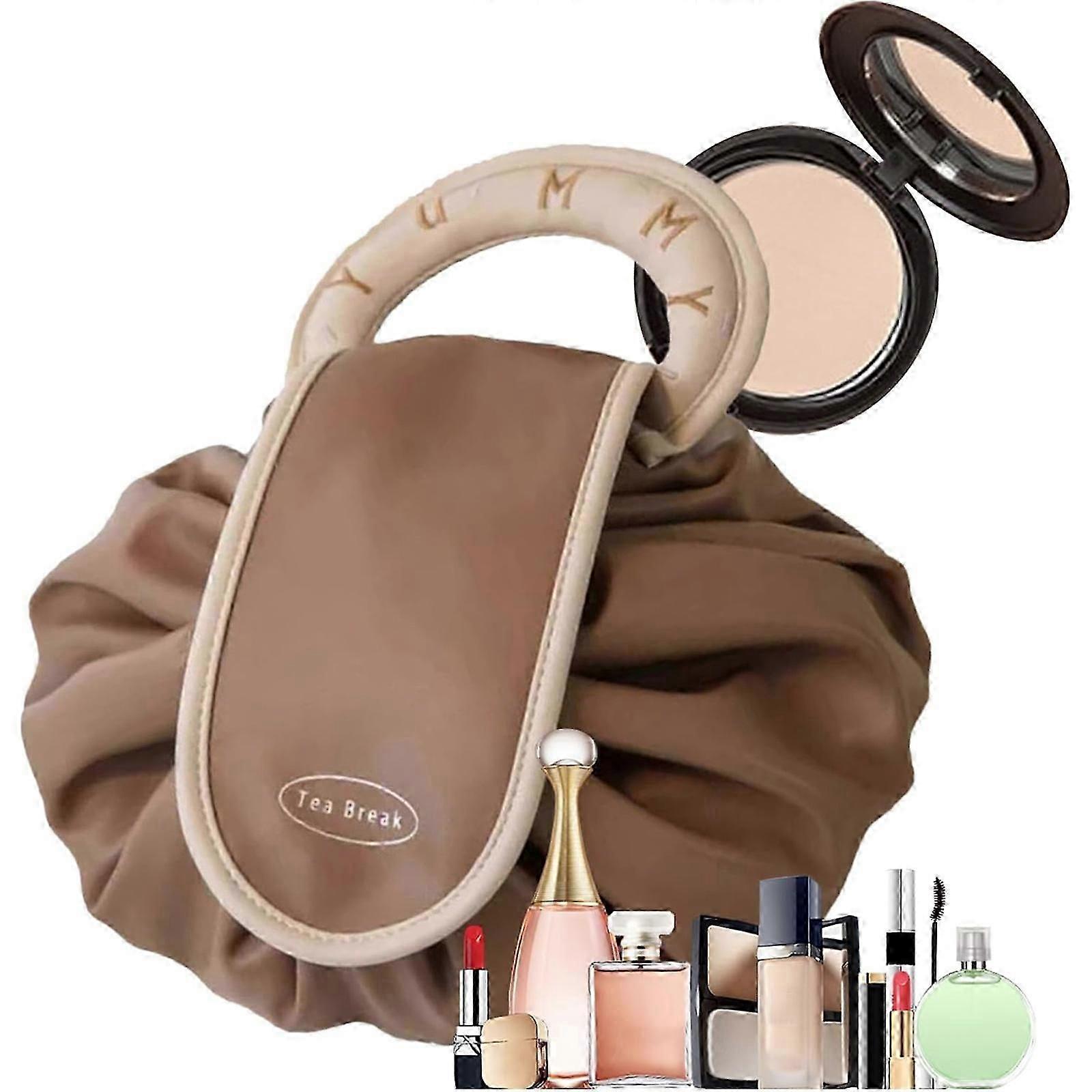 حقيبة مكياج برباط ، حقيبة منظم مكياج سفر مسطحة مقاومة للماء ، حقيبة مستحضرات التجميل ذات السعة الكبيرة منظم أدوات الزينة للنساء