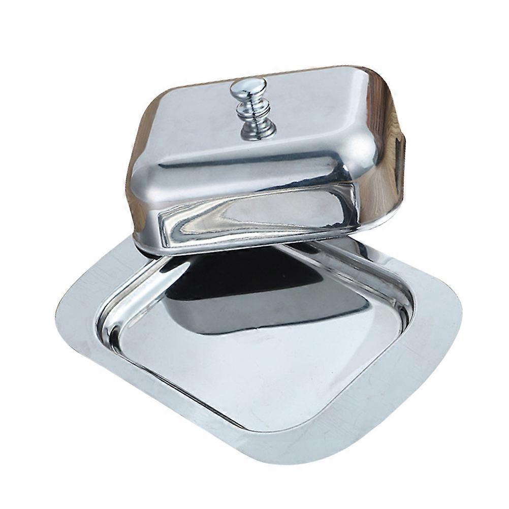 Cheese Plate with Lid Stainless Steel Butter Container For Household Item Elegant Appearance Mothproof Dustproof 1Pack