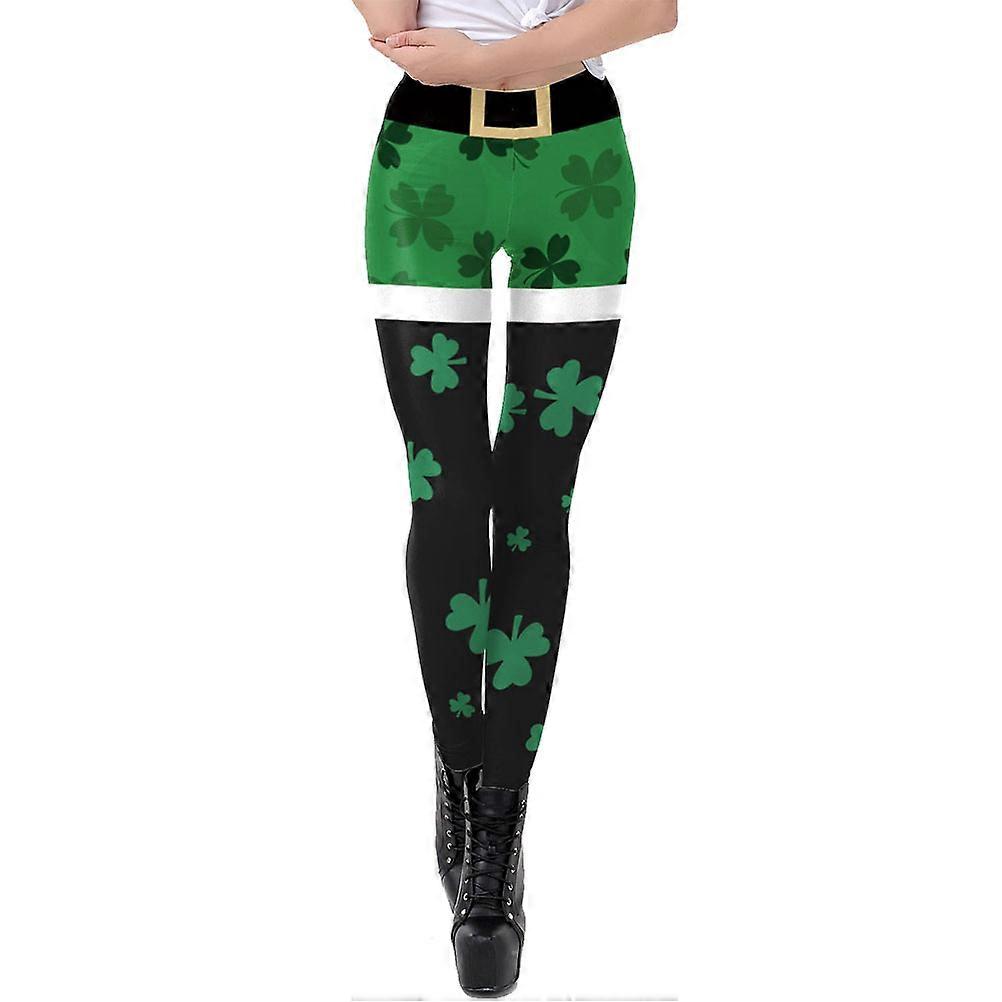 Shamrock 3D Print Yoga Leggings for Women Multi Color Polyester High Waist Design Size XL