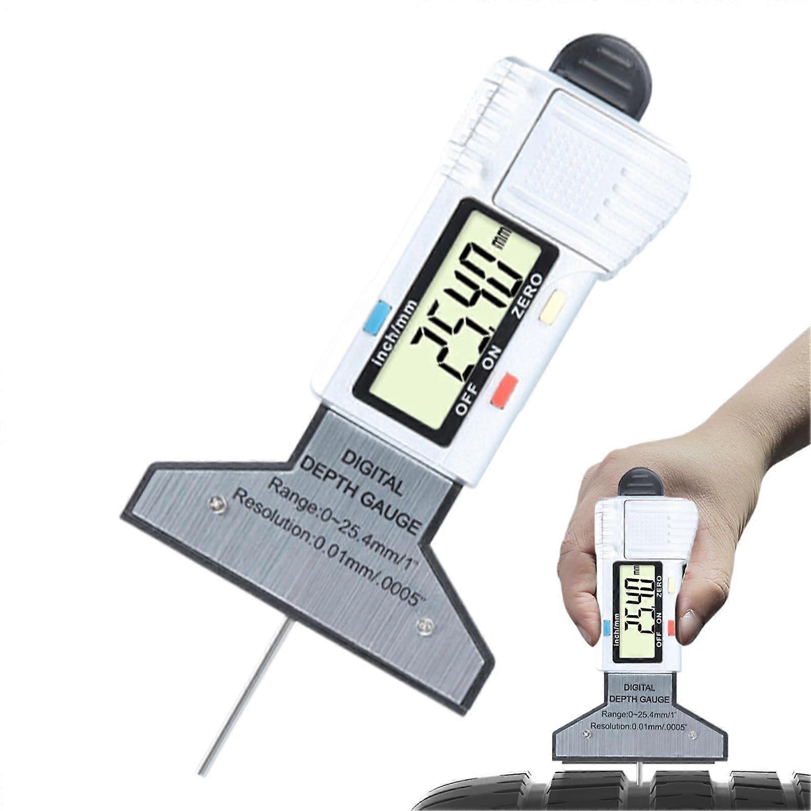 Tire Tread Depth Gauge Digital 0-25.4 mm Range 0.01 mm Resolution For Cars And Motorcycles Silver