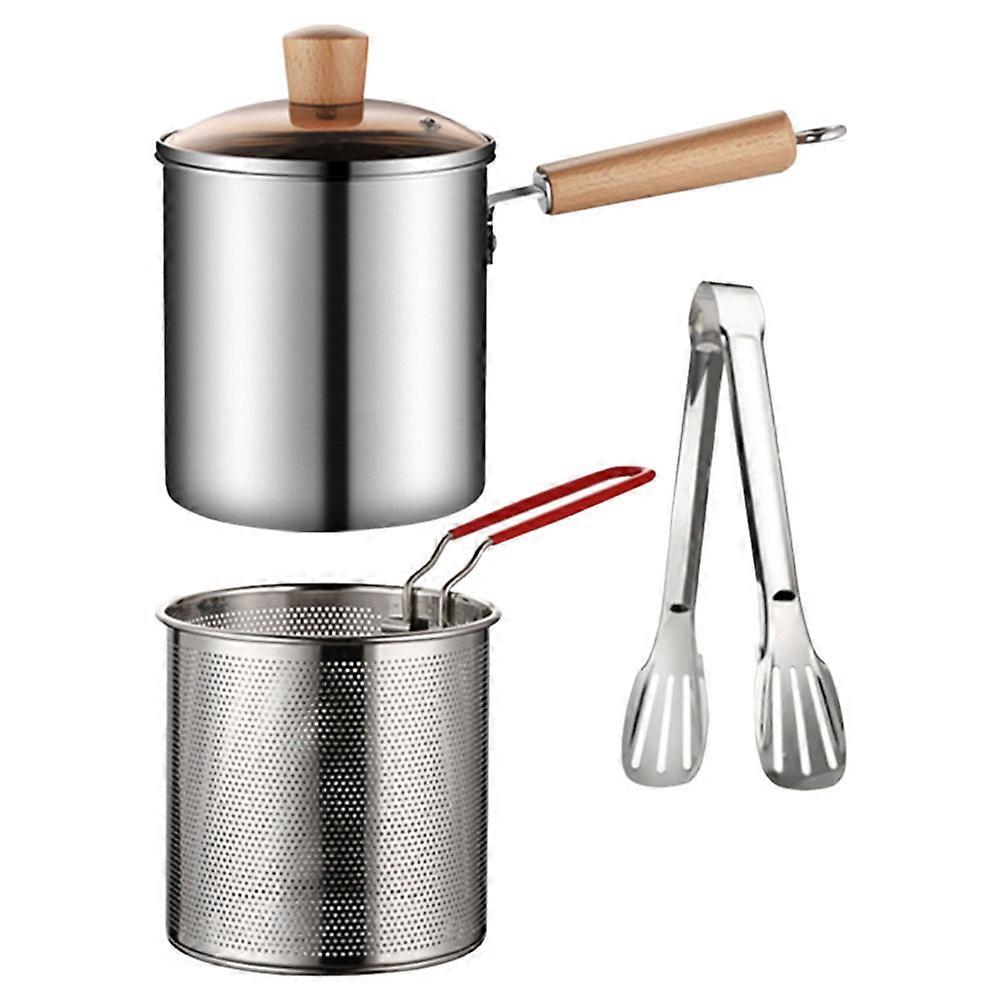 Stainless Steel Deep Fryer Pot Set With Basket For Family Meals Preparation Round Cooking 1 Set