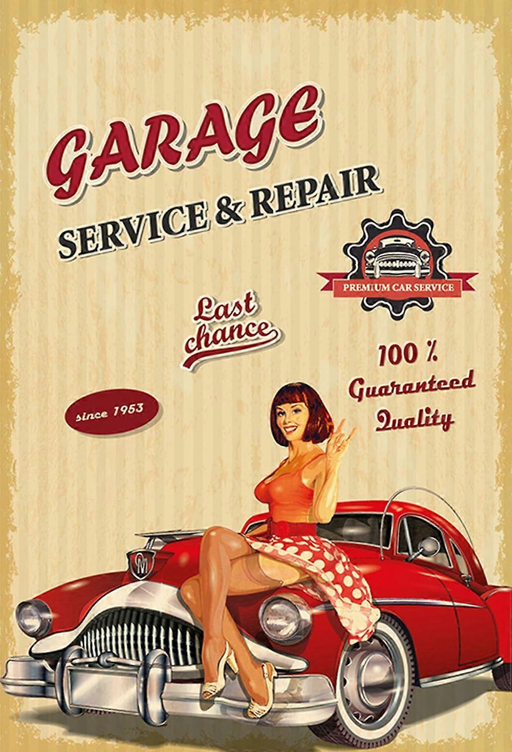 AGDeko® Blechschild Pinup Tin Sign 30x20 Cm Auto