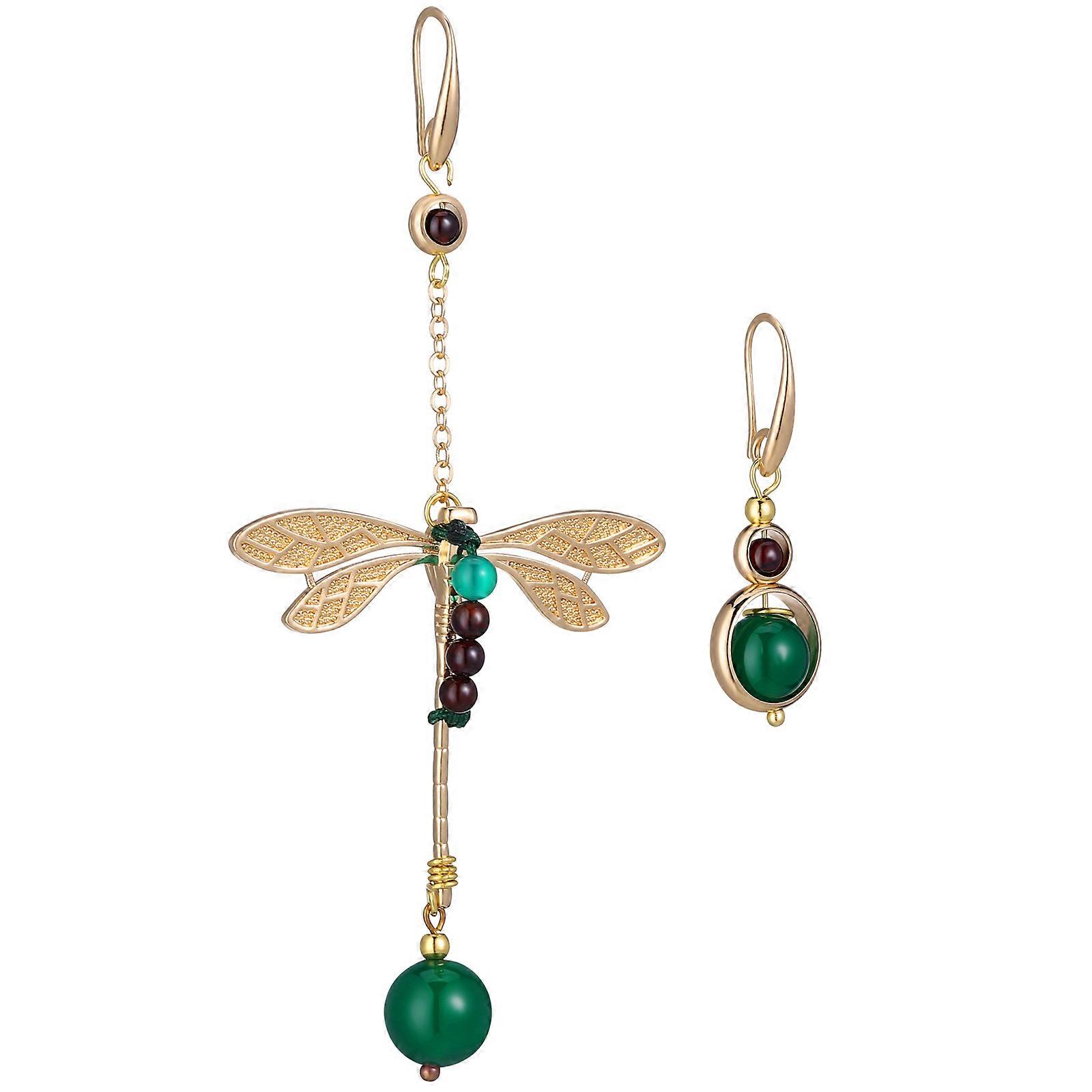 Dragonfly Retro Earrings in Assorted Colors Made of Agate for Decorative Use