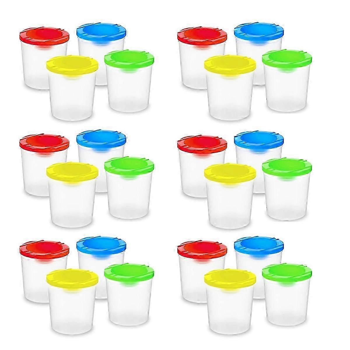 24 Packs 4 Colors Reusable Spill Proof Paint Cups with Lids