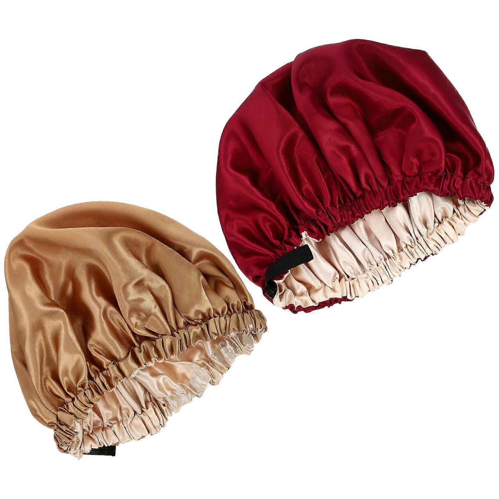 Elastic Satin Sleep Hats for Women – Lightweight Comfortable Hair Care Caps with Adjustable Fit, Frizz Reducing Double Night Bonnets in Burgundy and