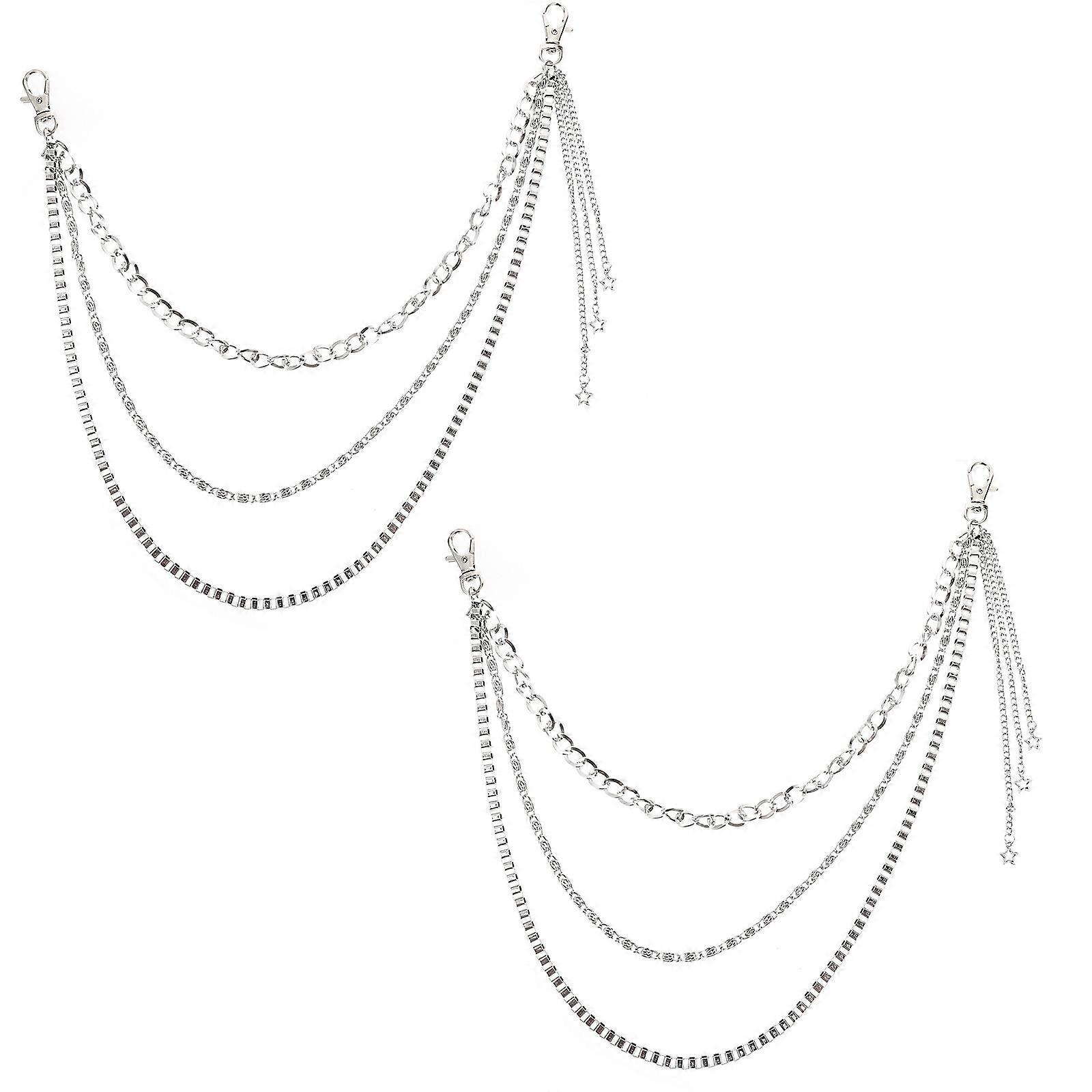 Retro Multilayer Waist Chain for Pants Use with Comfortable Alloy Craftsmanship Silver Metal 2pcs