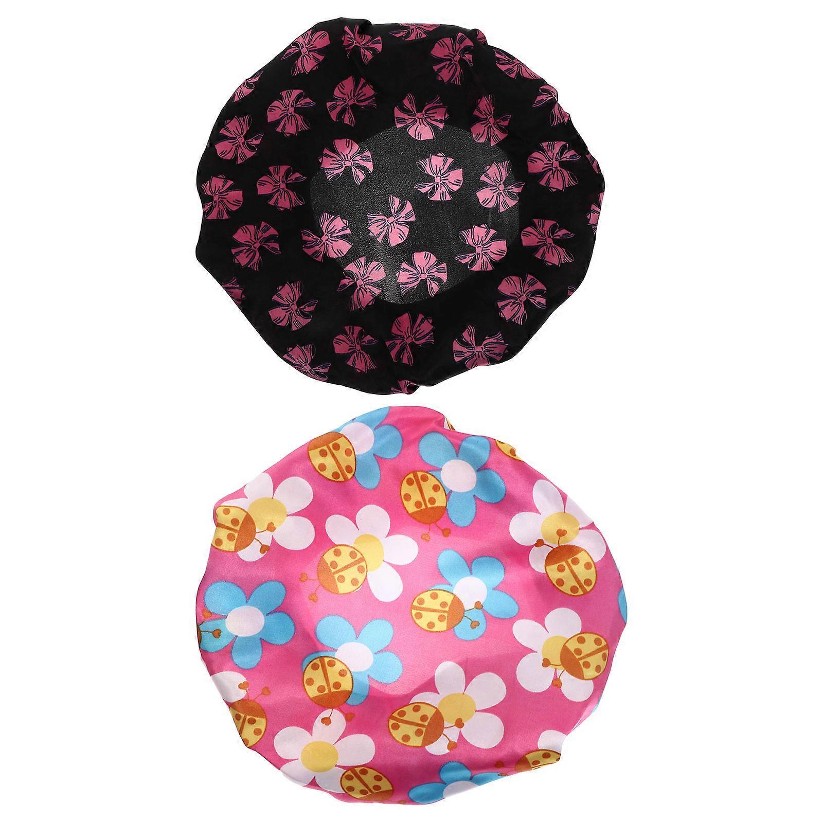 Elastic Sleeping Hat Round Wide Brim For Children Sleeping Showering And Washing Assorted Color Hair 2Pcs