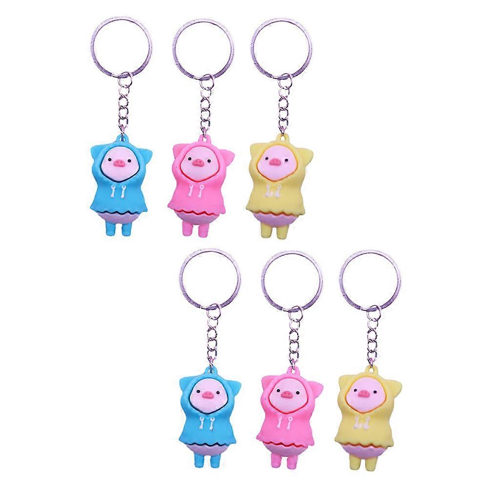 Key Chain Pendant 6Pcs Cartoon Pig Shape Keyring Assorted Color Great For Everyday Use
