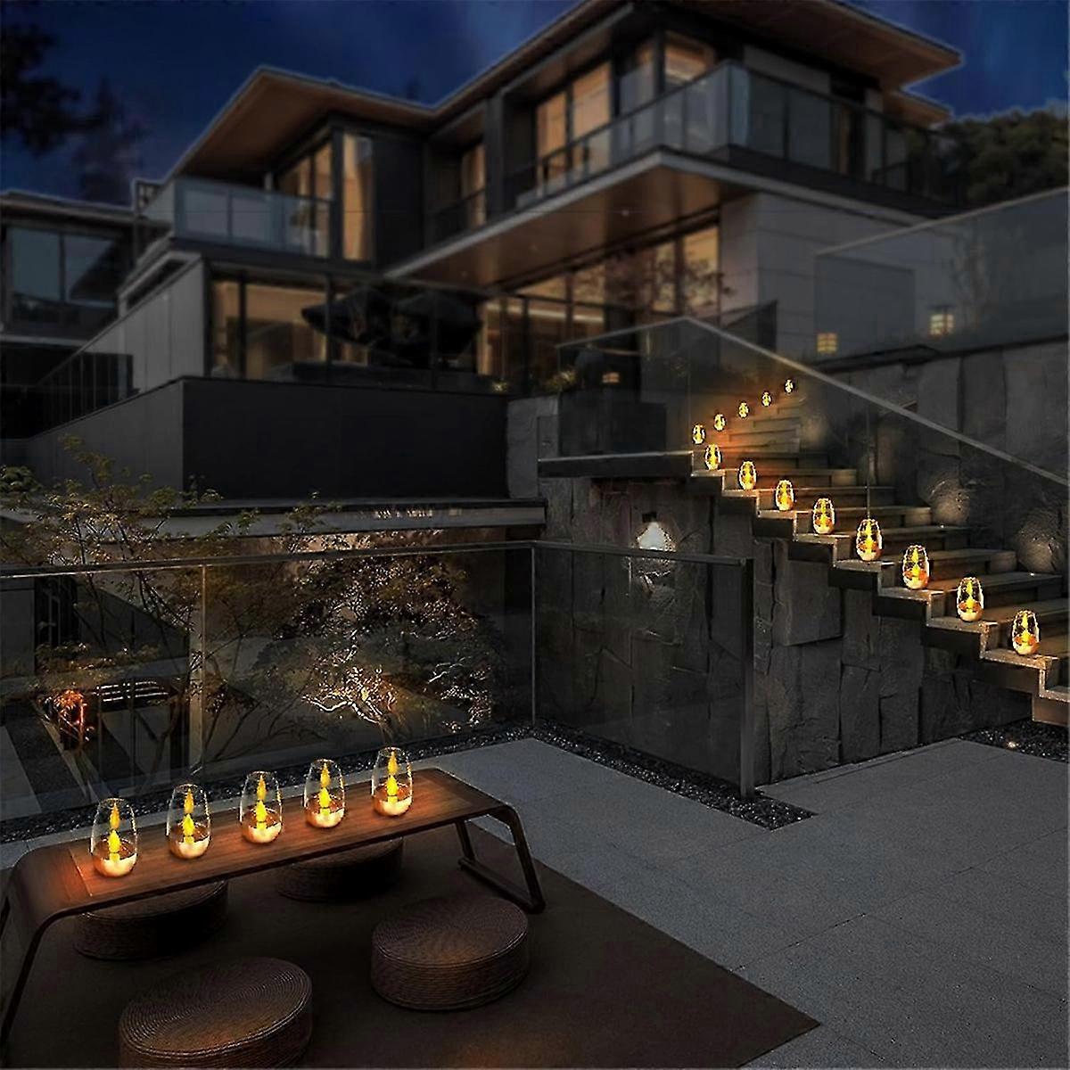 Solar Power Tea Lights, Outdoor Waterproof LED Candles with Flicker Effect