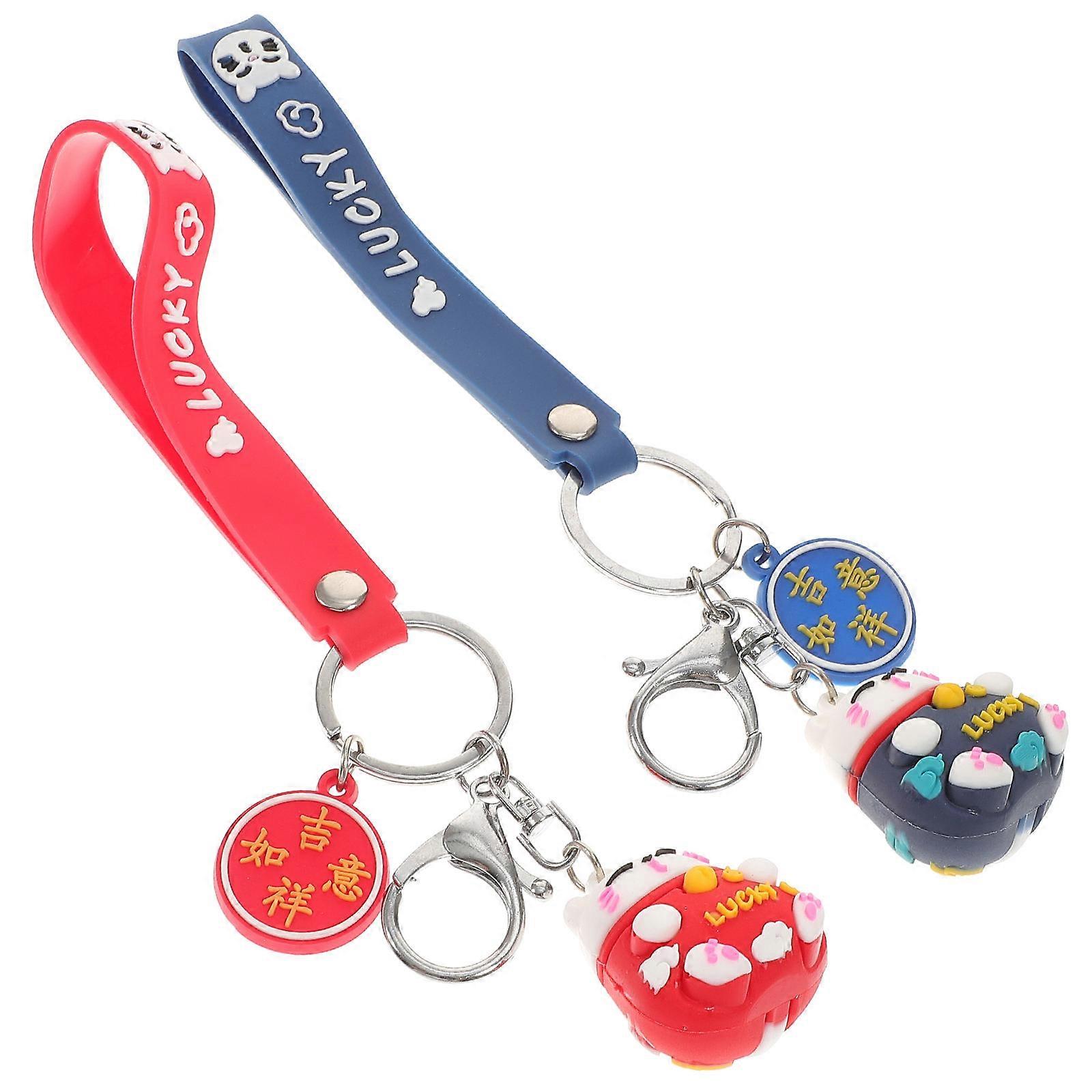 Fortune Cat Keyring 2Pack Cat Shape Keyrings Daily Use Assorted Color for Bag Hanging