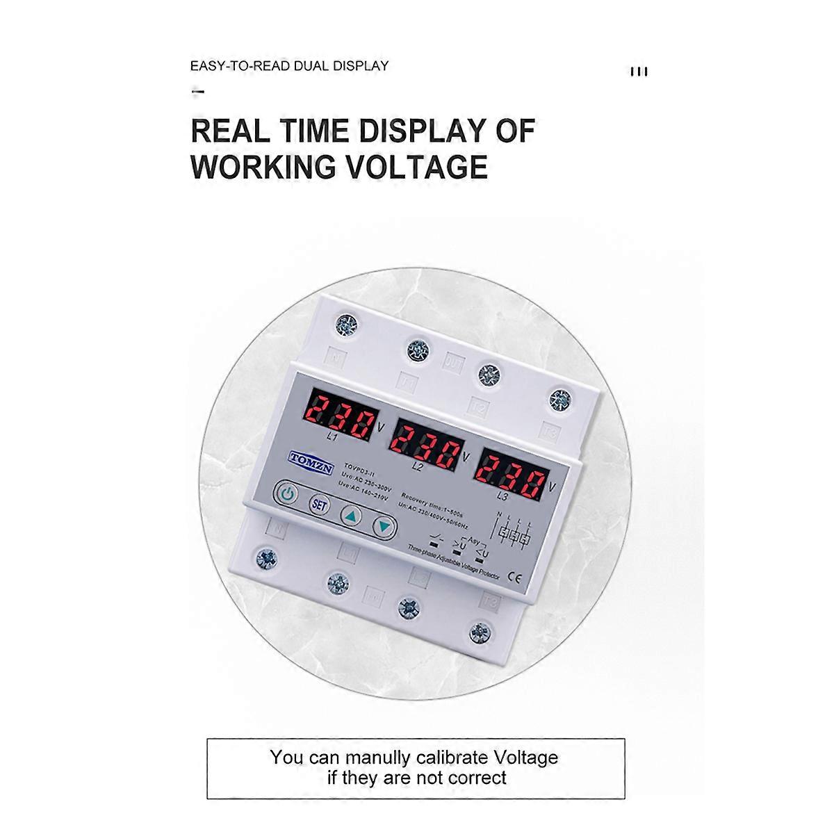 2X Three Phase Adjustable Over and Under Voltage Protector Automatic Recovery Protective Device Rese