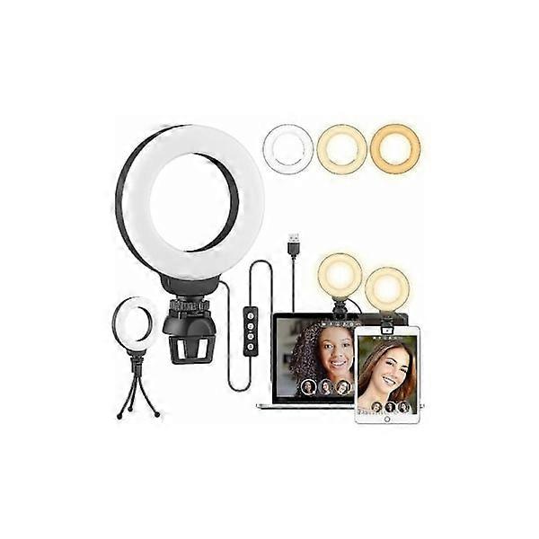 Anneau lumineux pour ordinateur portable de 4 pouces avec support, kit d’éclairage de conférence, 3 modes d’éclairage Anneau lumineux LED à intensité variable F