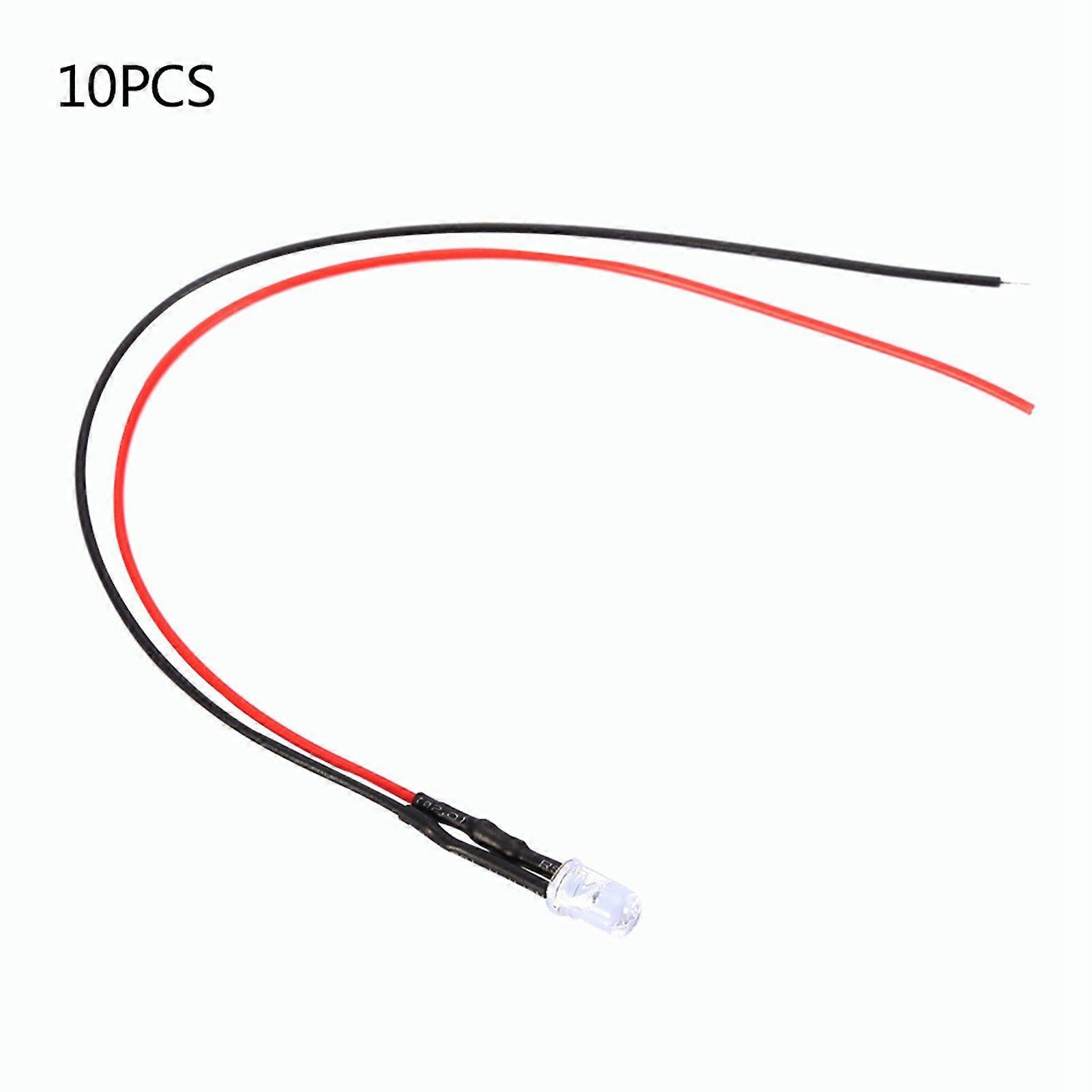 10pcs 12v 5mm LED Light emitting Diode Wired Multicolor LED Light Cable 20cm 0.06W(White)