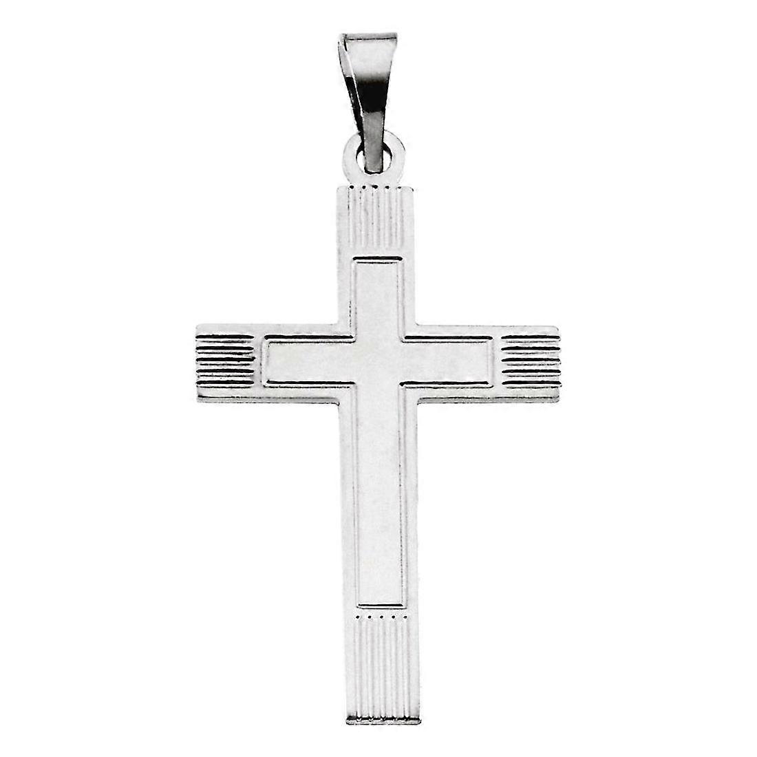 14Kホワイトゴールド宗教信仰クロスペンダントネックレス28x18mm-女性用ペンダント - 1.3グラム