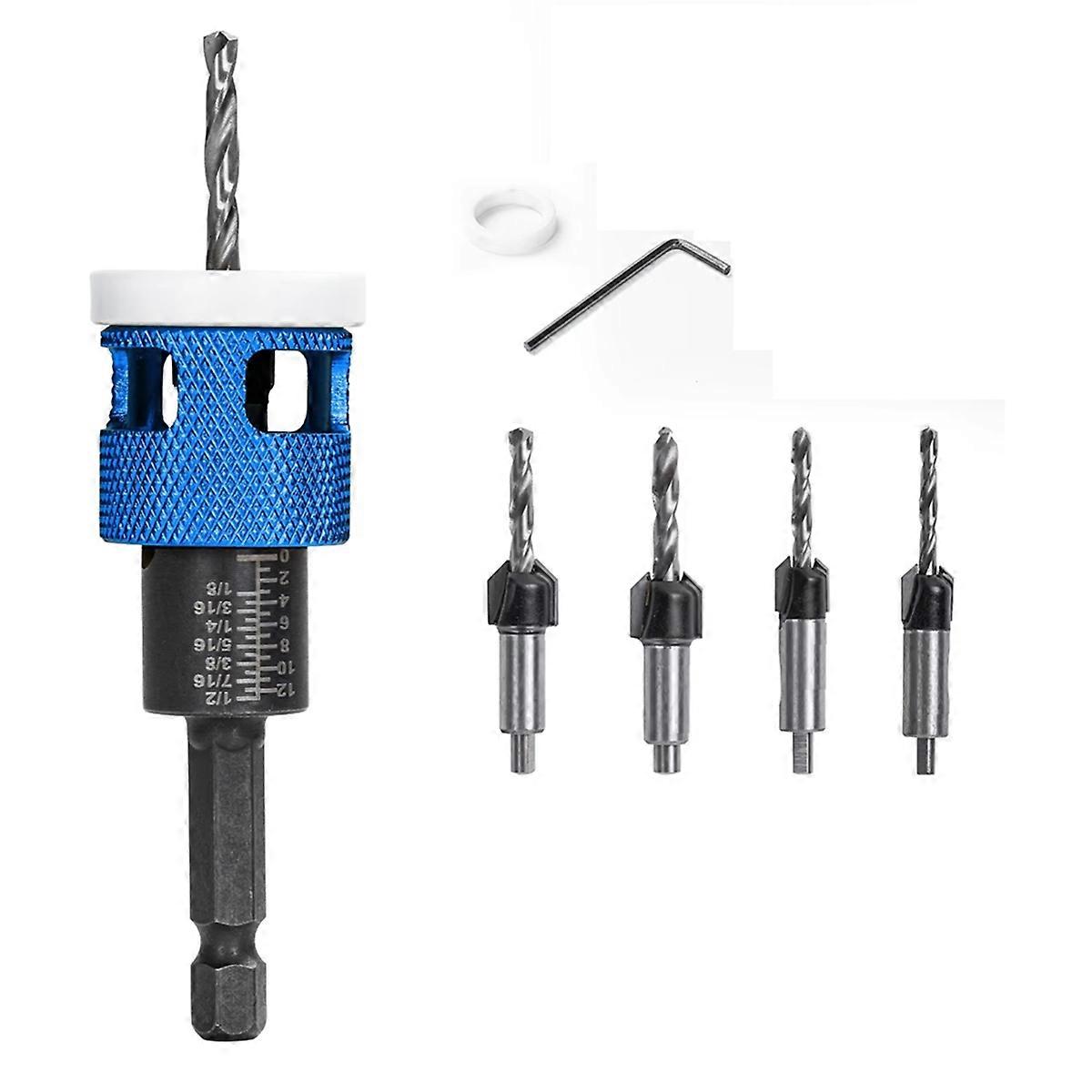 5pcs/Set Countersink Drill Bit with Adjustable Depth Stop Low Friction Hole Opener Countersunk Drill Bit Carpentry