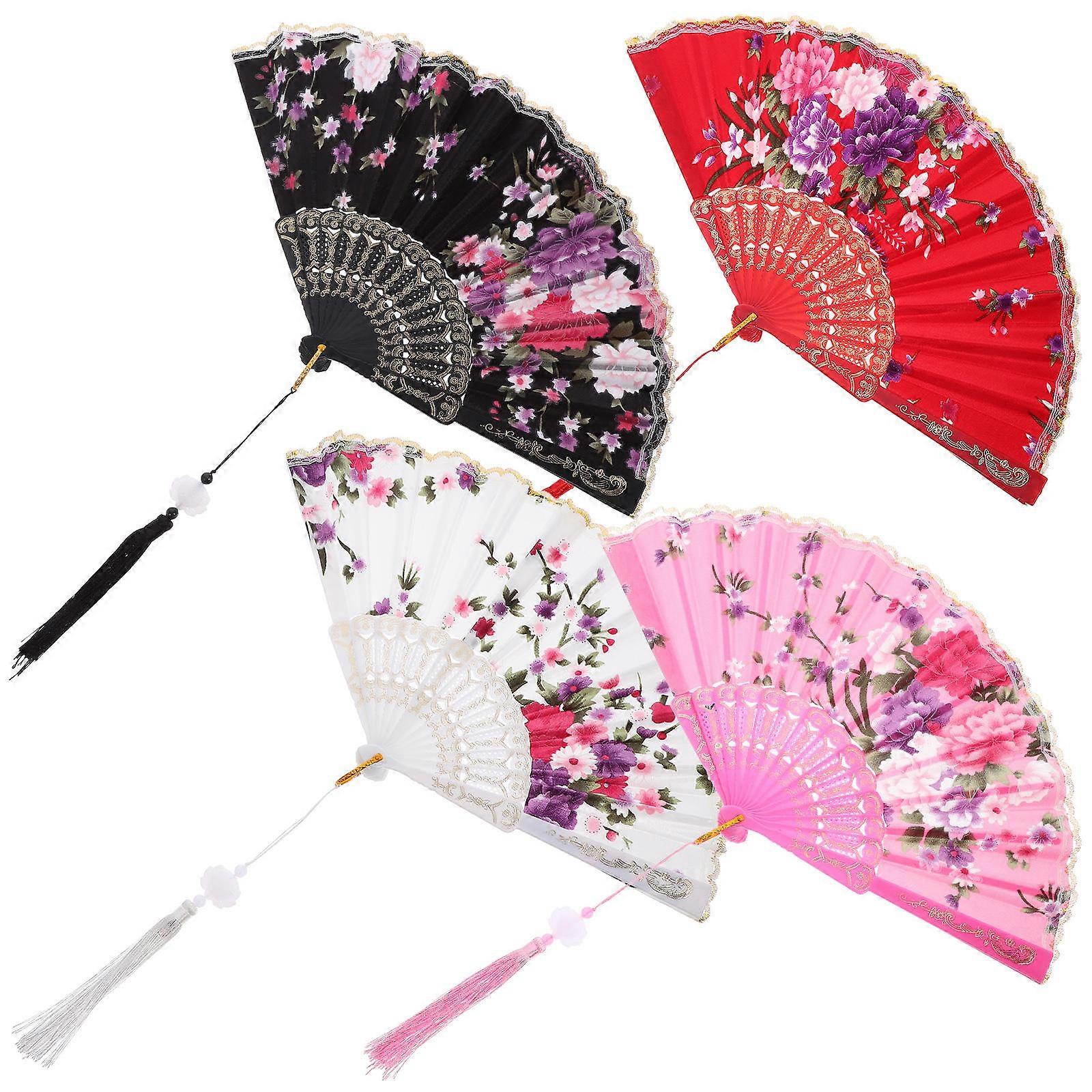 Retro Folding Fan PP Material Home Decoration Women Traditional Design 42.00X24.00X3.00cm 4Pcs