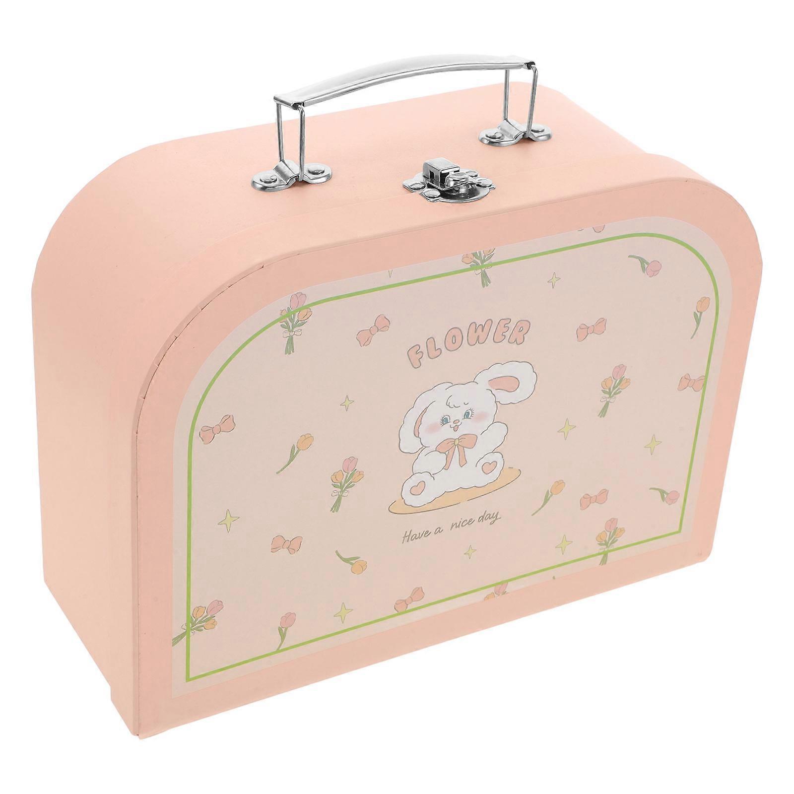 Keepsake Storage Box Mini Suitcase Pink For Children Diy Handcrafts Portable Multi Functional 25.50X18.50X10.20Cm 1Set