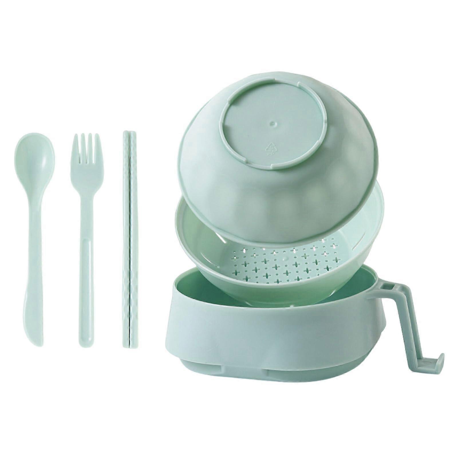 Instant Noodle Cooker Set, 3Piece, PP Noodle Bowl, Green, Includes Chopsticks And Spoon, Tableware