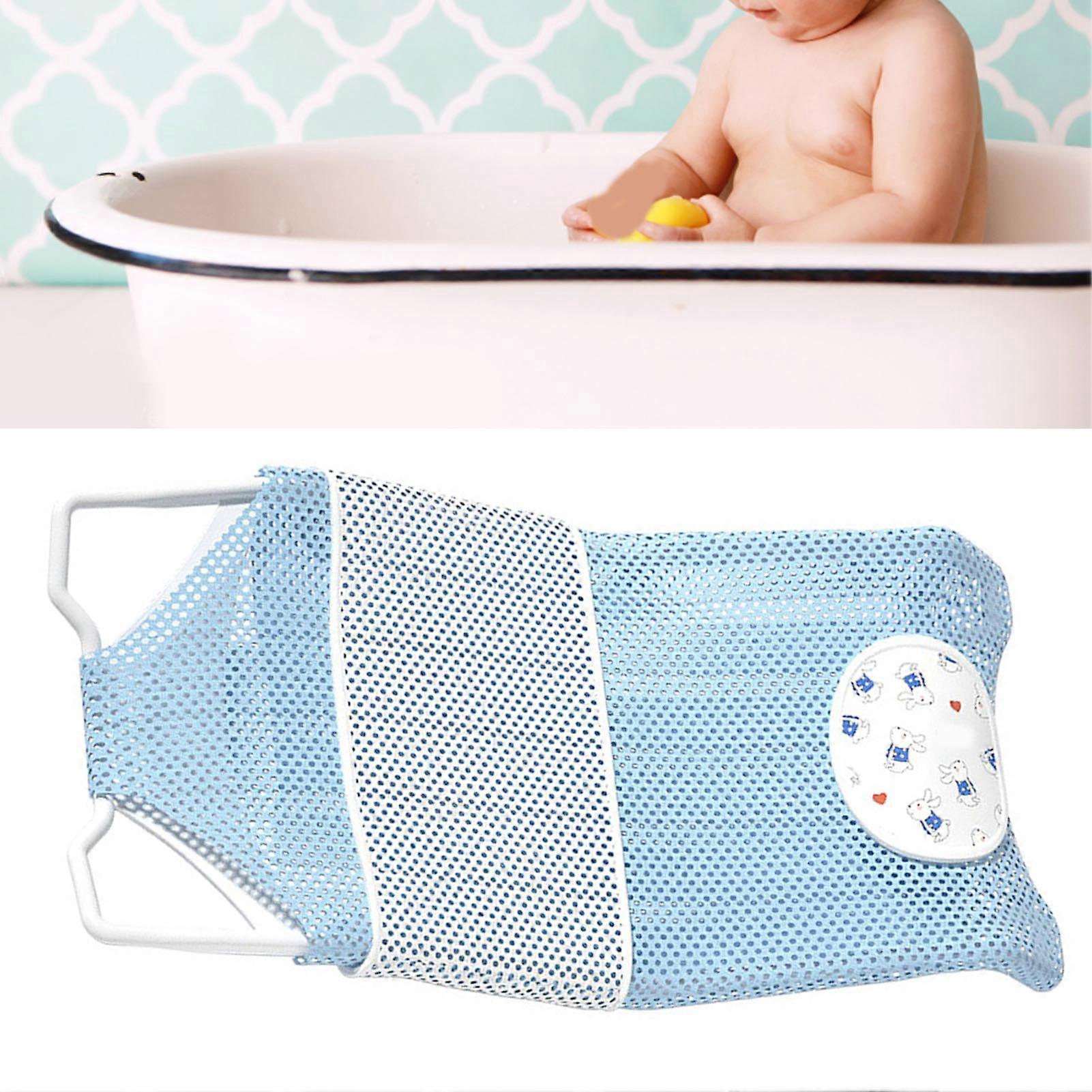 Baby Bath Net Holder, Universal, Height Adjustable, Comfortable and Stable, for Home and Travel, Blue, with Cushion and Non-Slip Pad