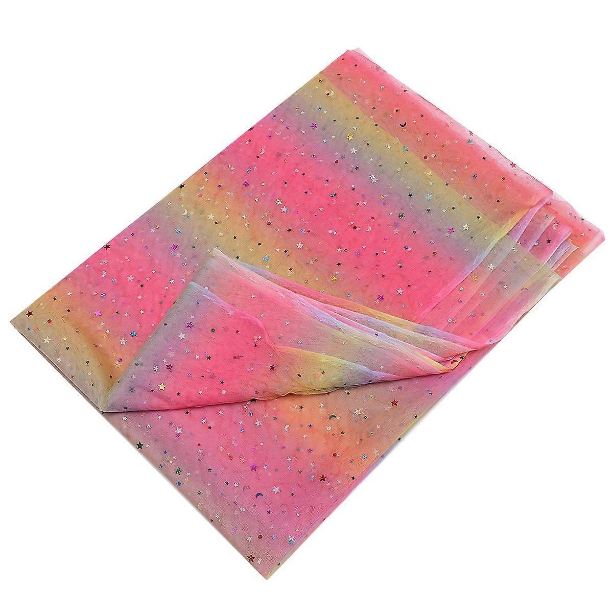 Lovely Gradient Star Sequin Gauze Fabric for DIY with Rainbow Colors 1.5x3m