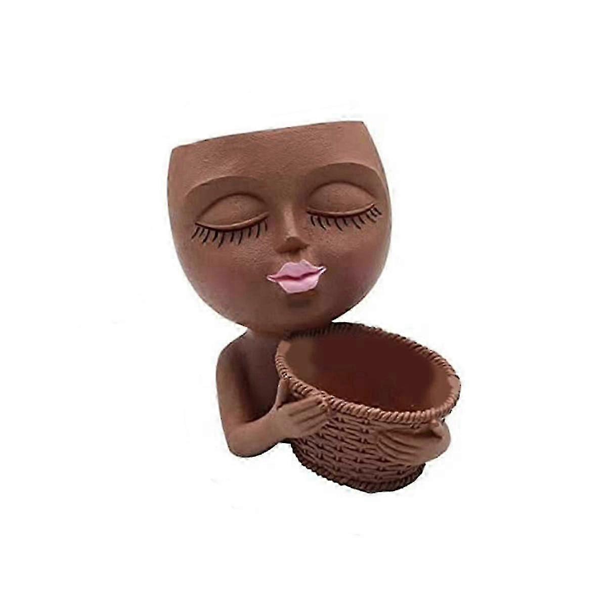 Two-in-one Flowerpot,cute Lady Face Plant Pots, Suitable For Indoor Outdoor Plants Succulent