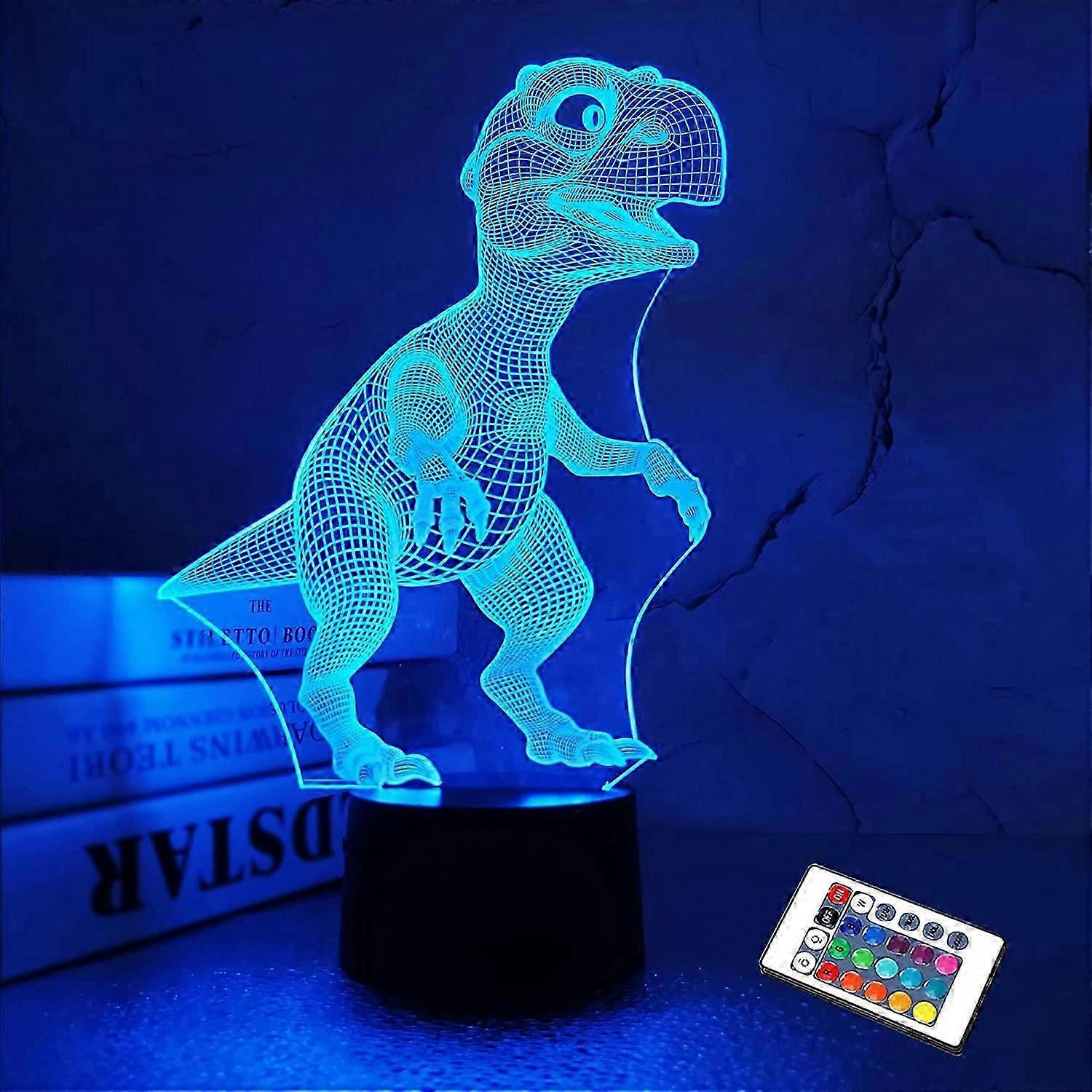 Dinosaur 3D Night Light, Jurassic Gifts Bedside Lamp for Xmas Holiday Birthday Gifts for Kids Dinosaur Fan with Remote Control 16 Colors Changing + 4