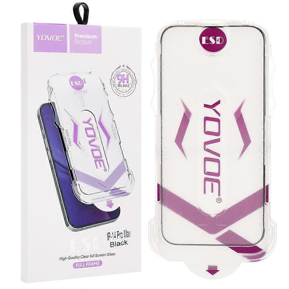 YOVOE Compatible For iPhone 15 Pro Max Screen Protector Silk Printing HD Tempered Glass Film with Installation Tool