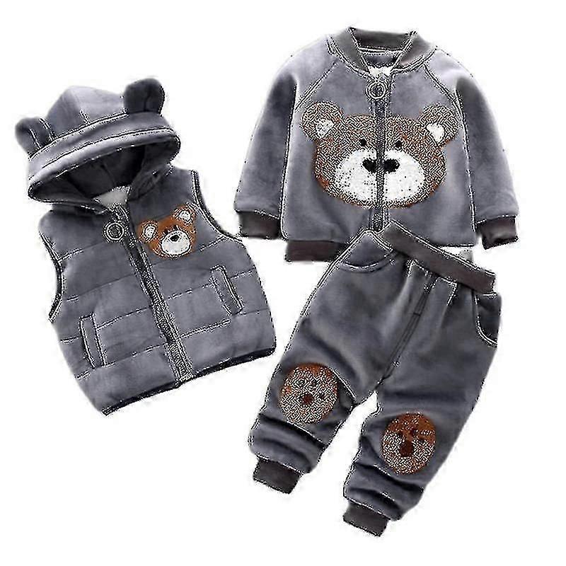 الخريف الشتاء الطفل الأولاد الملابس مجموعات سميكة الصوف الكرتون الدب سترة السراويل 3PCS القطن الرياضة دعوى للبنات ملابس دافئة