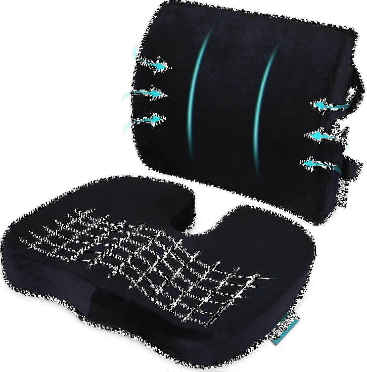 Orthopedic Seat and Back Support Set - Memory Foam Cushion for Office and Car Seats