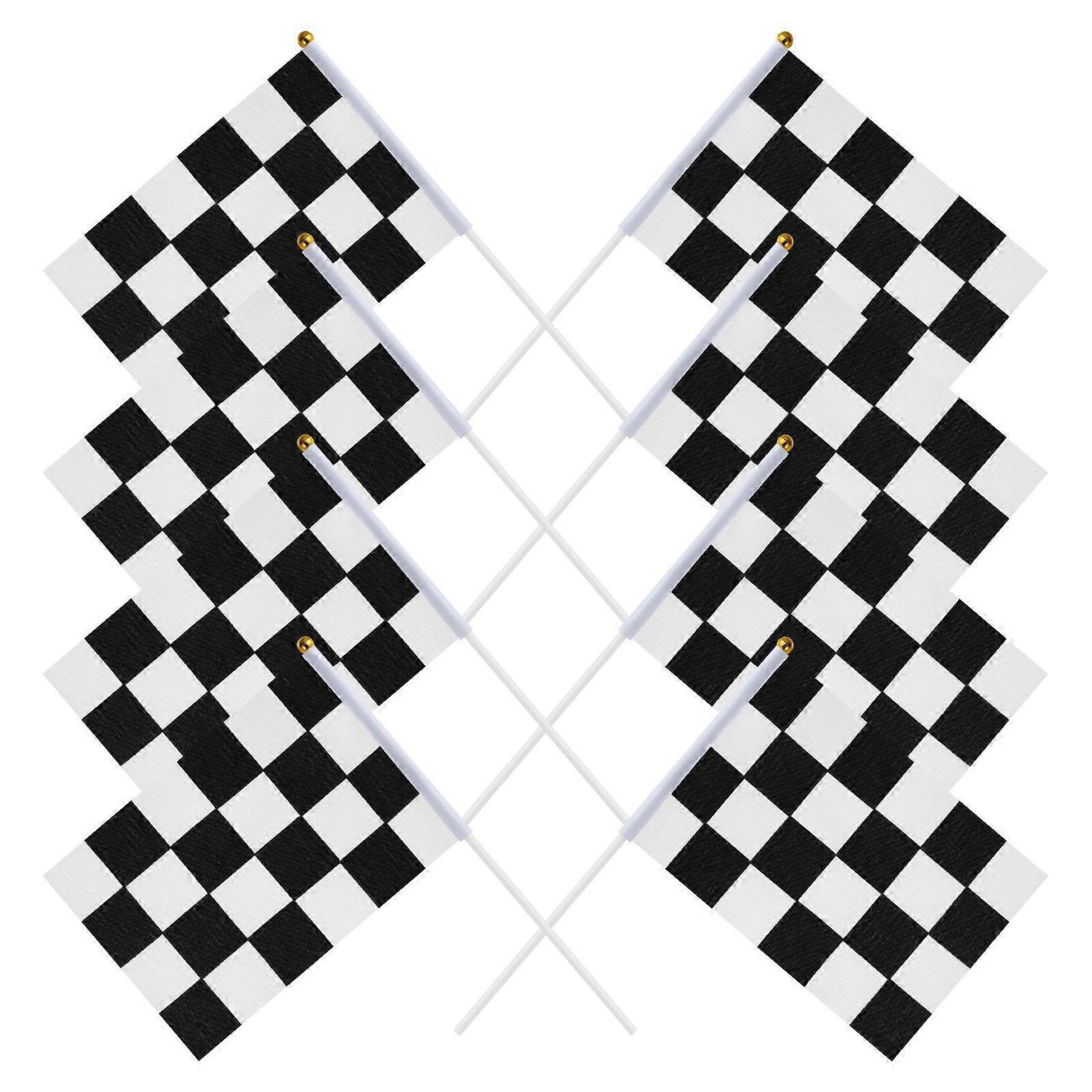 25Pcs Checkered Racing Polyester Flags with Stick Black and White Hand Flag 14x21cm