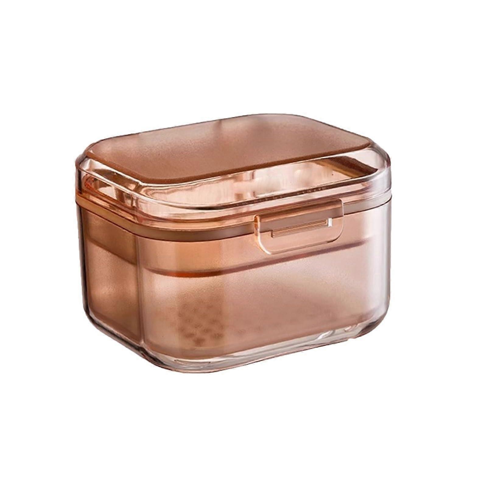 Denture Bath Case with Drain Basket, Portable Travel Denture Soaking Cups, Orange Retainer Container for Dentures