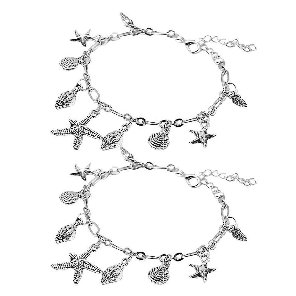 Boho Silver Anklet Bracelets for Girls 5Pcs Adjustable Set