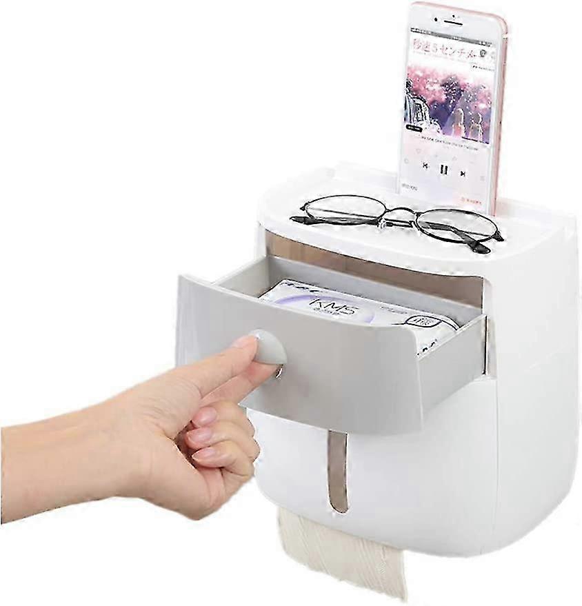 Wall-Mounted Paper Towel Dispenser Rolls Tissue Holder Box with Small Drawer