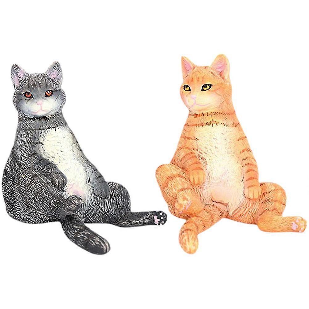 Desktop Cute Cat Kitten Figurine Lifelike Cat Figurines Assorted Color Desk Decor 2Pcs