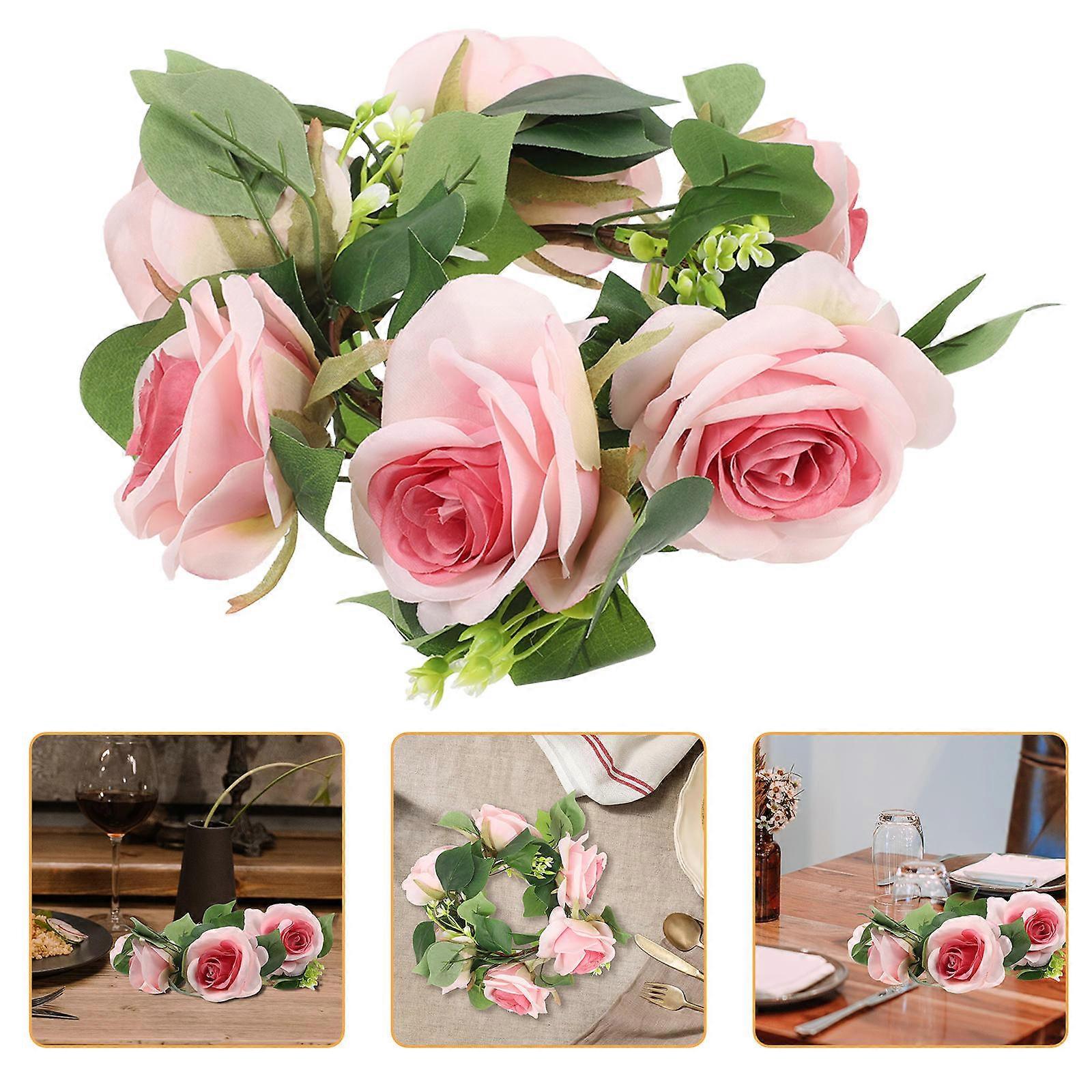 Wedding Party Decorative Artificial Rose Candle Ring Set 4Pcs