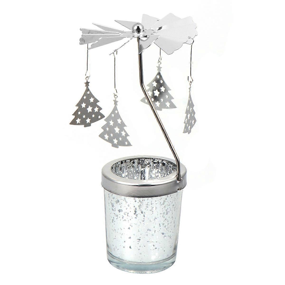 Rotating Candlestick Candle Stand Christmas Tree for Decoration 2Pcs Silver
