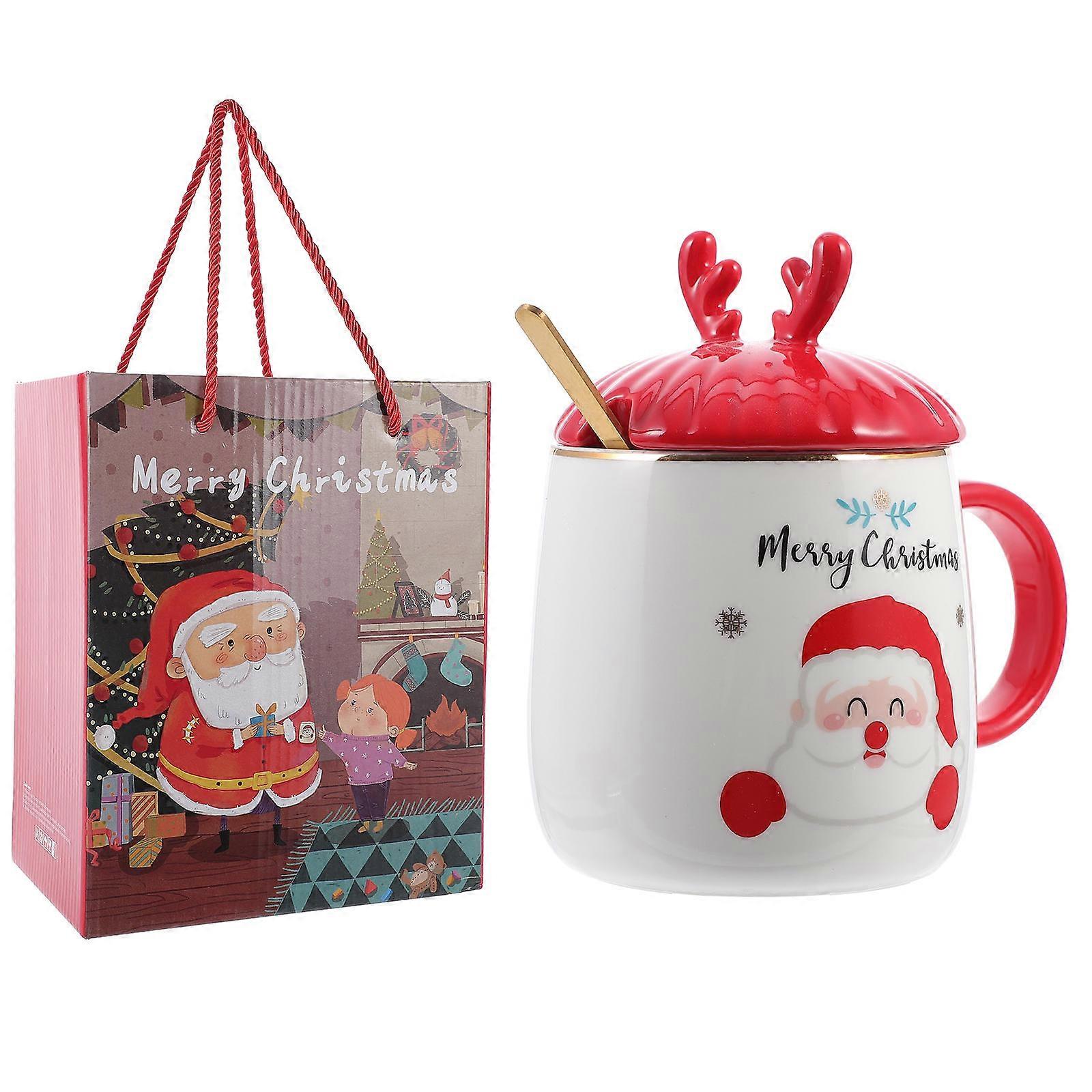 Gift Box Cup for Christmas Occasion 2Sets Ceramic Cups with Lid Spoon
