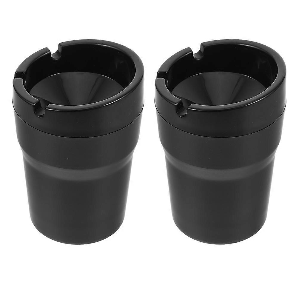 Car Cigarettes Ashtrays with Lid 2Pcs Black Flame Retardant PP for Car Use with Easy Clean-Up