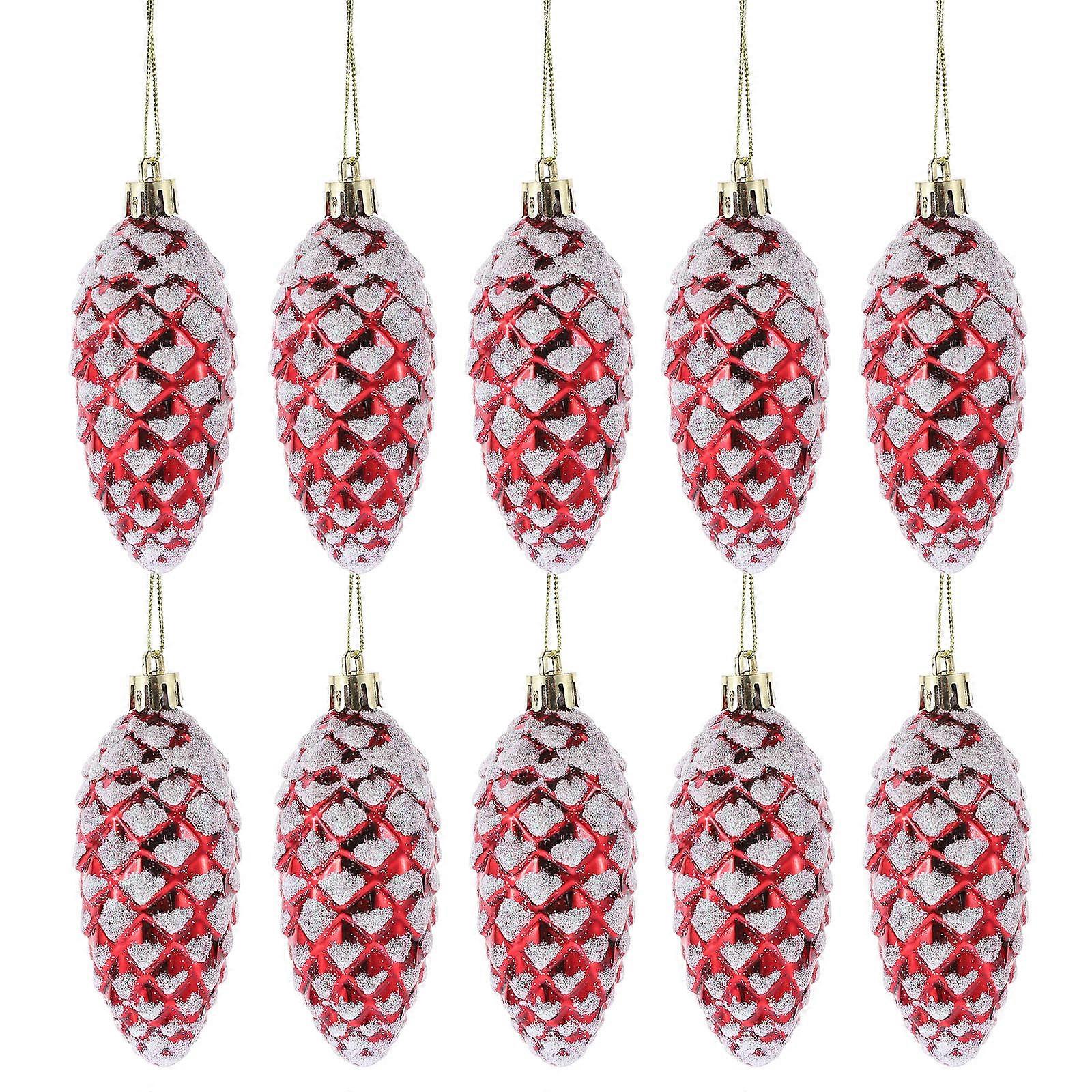 Hanging Pine Cones Decorations 50 Pcs Christmas Tree Ornaments For Party And Daily Use 9.1X3.6Cm Red