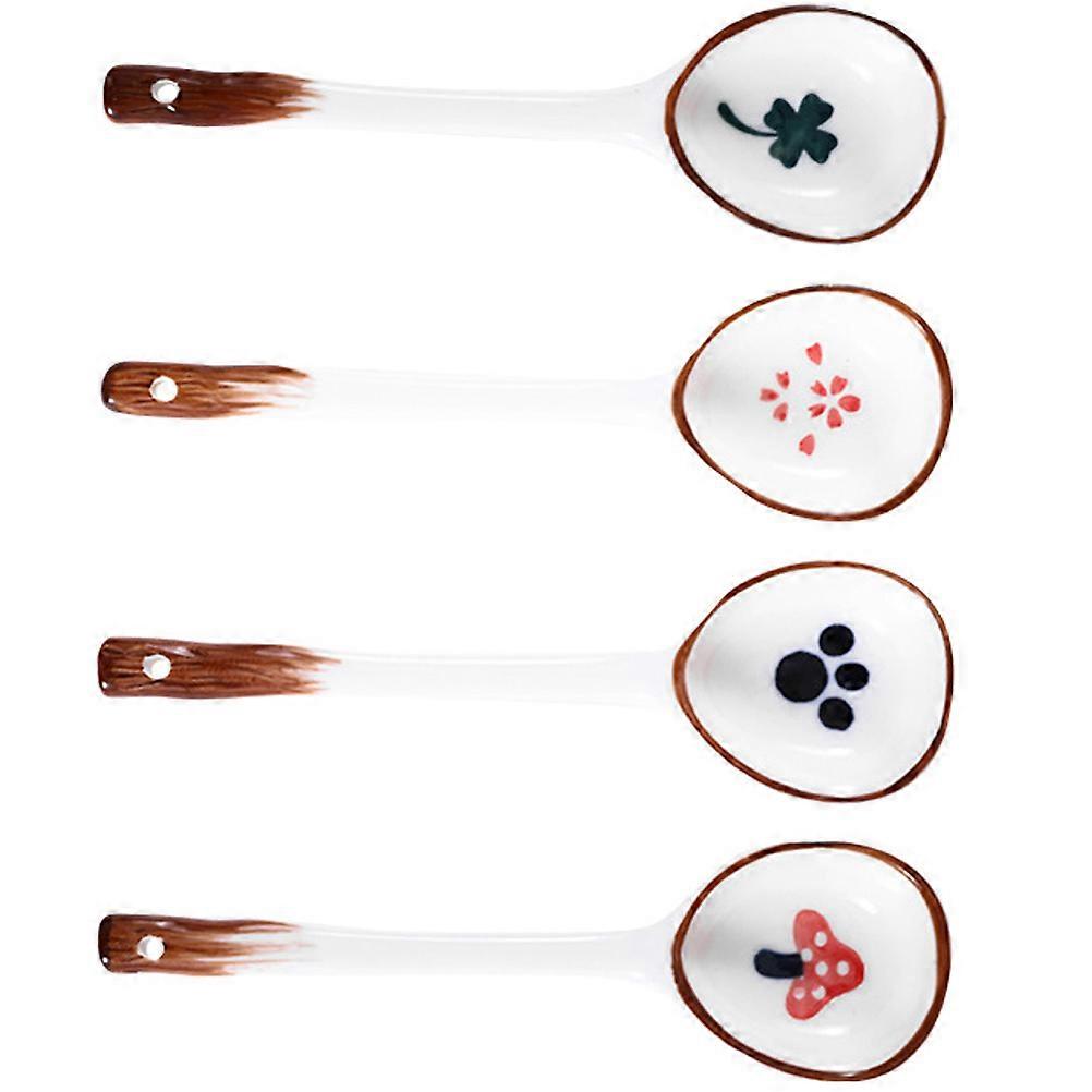 Japanese Style Ceramic Spoon Handmade Long Handle Spoons for Home Use 8Pcs